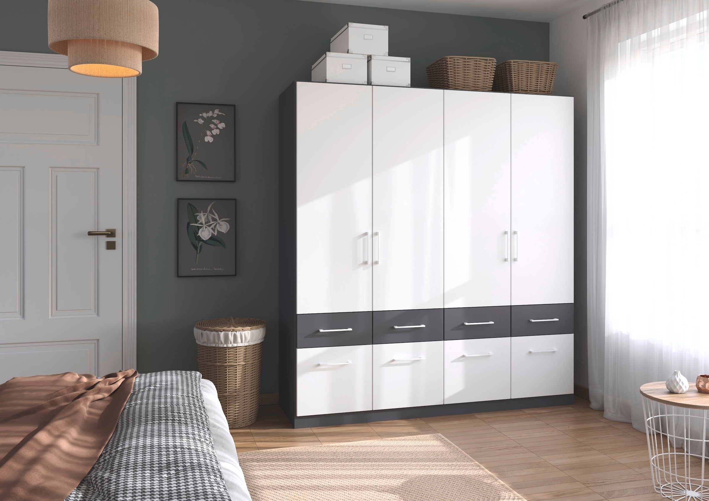 rauch Kleiderschrank »Kleiderschrank Schrank Garderobe Wäscheschrank DUNDEE«, (mit 3 Griff-Varianten), Schubladen in zwei Höhen, optional mit Spiegel MADE IN GERMANY