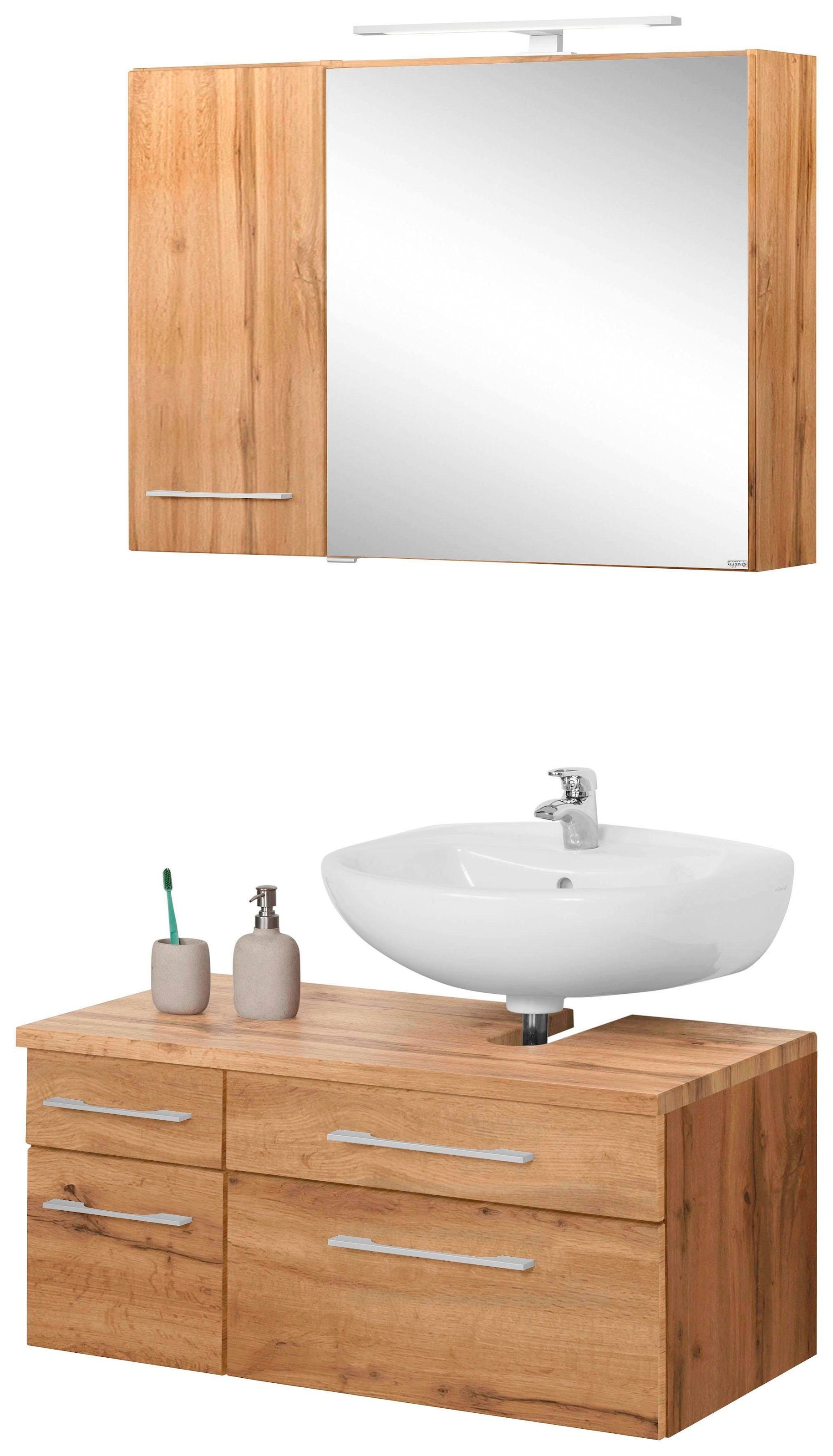 welltime Badmöbel-Set »Davos« 3 Stk. tlg. mit LED-Beleuchtung, Hängeschrank günstig online kaufen