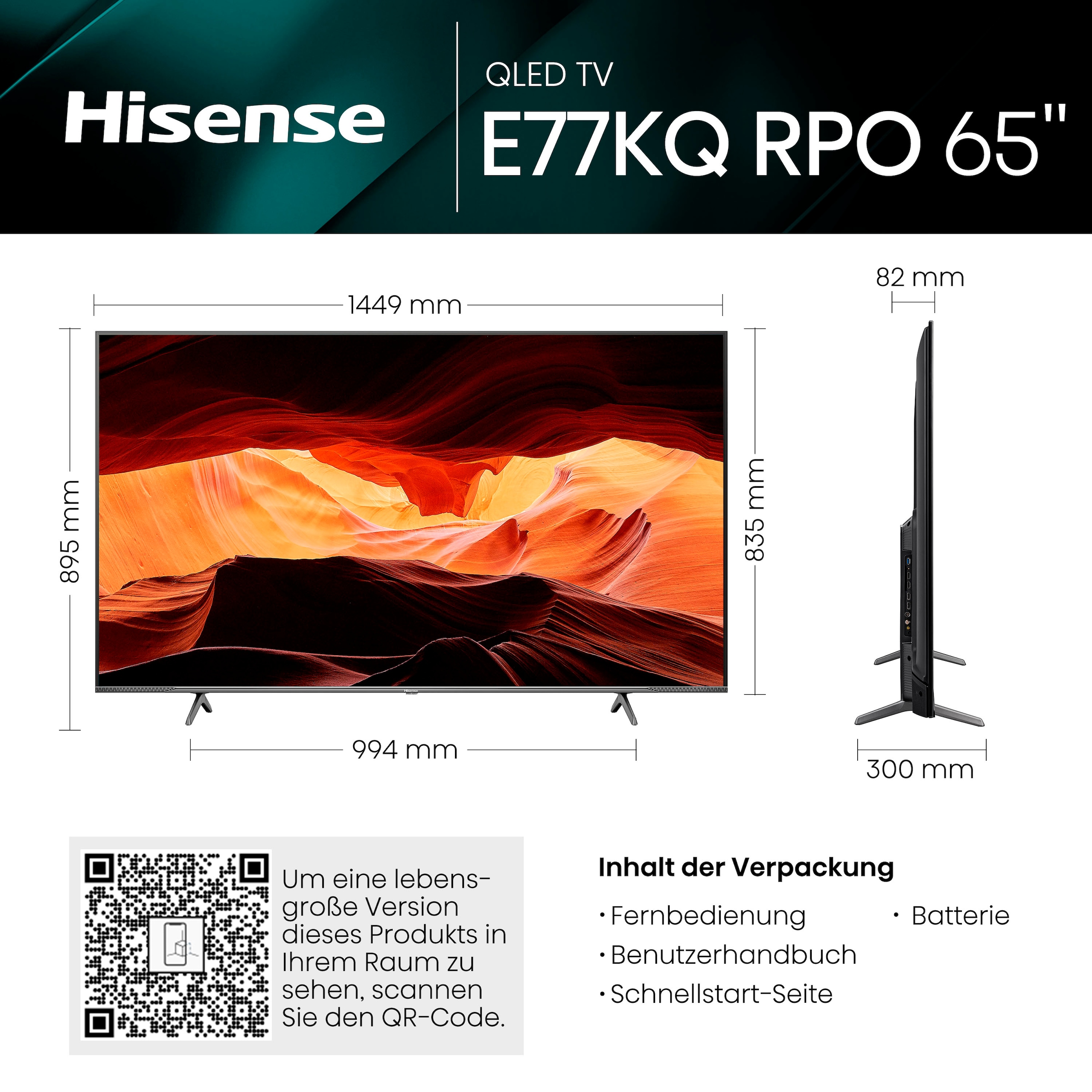 Hisense QLED-Fernseher »65E7KQ PRO«, 164 cm/65 Zoll, 4K Ultra HD, Smart-TV