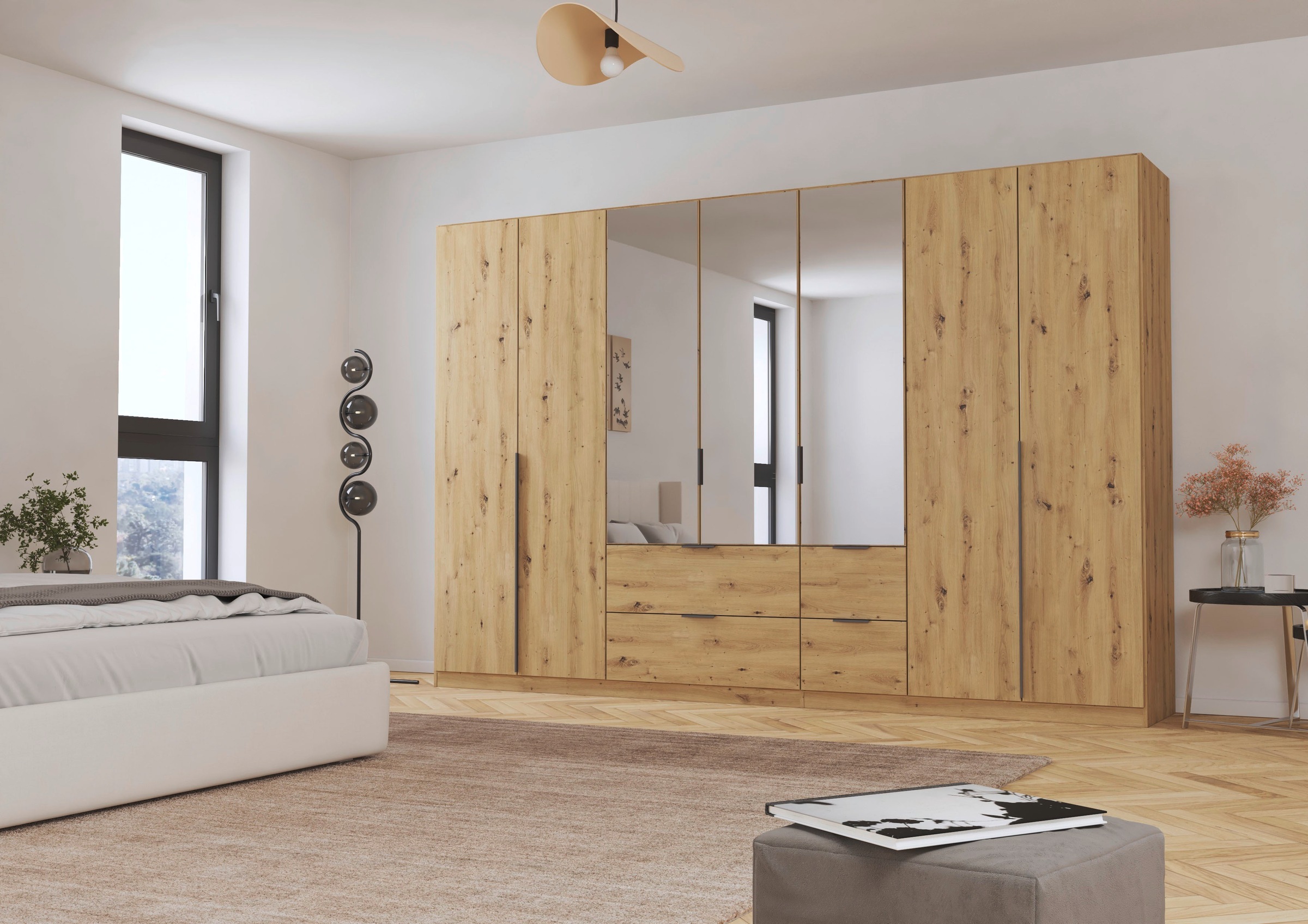 rauch Drehtürenschrank »Kleiderschrank Schrank Garderobe AGORDO mit Dekor- oder Hochglanzfront«, (in zwei Griff-Farben mit Dekor- oder Hochglanzfront), mit Außenschubkästen, in 6 Breiten und 2 Höhen MADE IN GERMANY