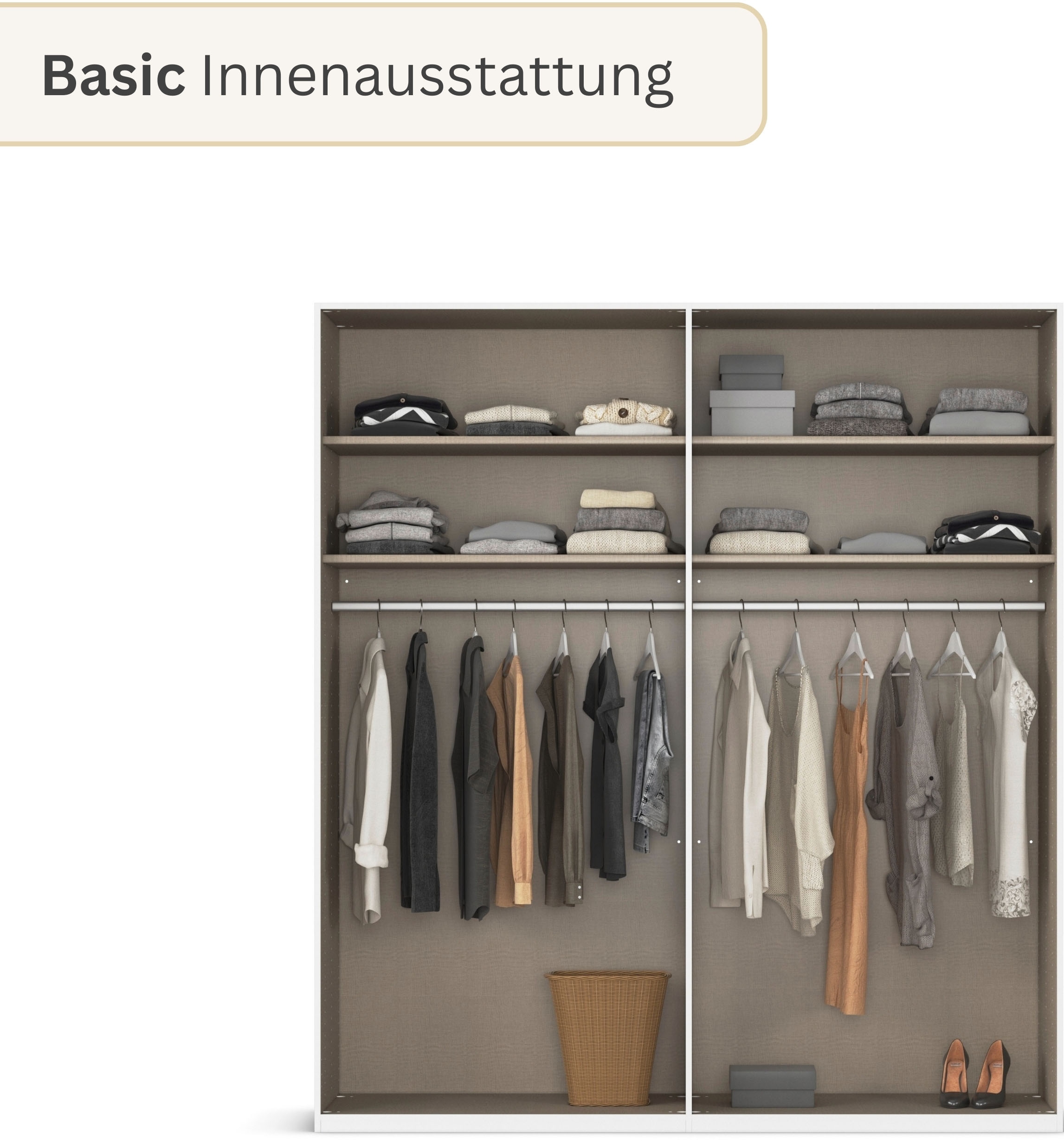 rauch Drehtürenschrank »Kleiderschrank Schrank Garderobe Wäscheschrank BESTSELLER MONTCLAR« 3 Ausstattungen BASIC/CLASSIC/PREMIUM, Breiten 201/251/301/350/400 cm,  Front in Glas/Hochglanz/Dekor/Grauspiegel in 5 Breiten MADE IN GERMANY