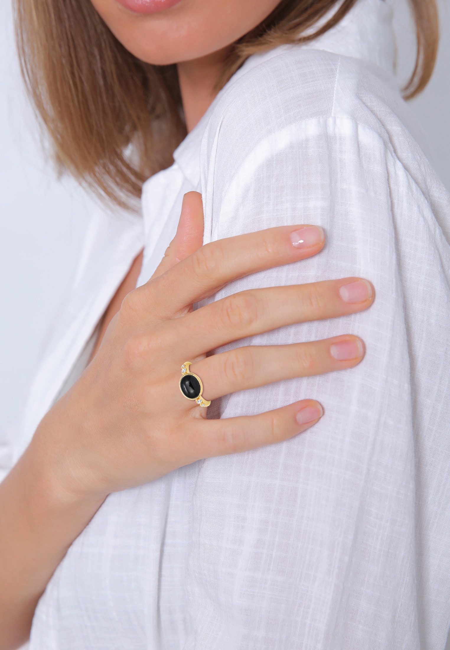 Elli Premium Fingerring »Cocktail Topas Schwarz 925 Sterling Silber vergoldet«