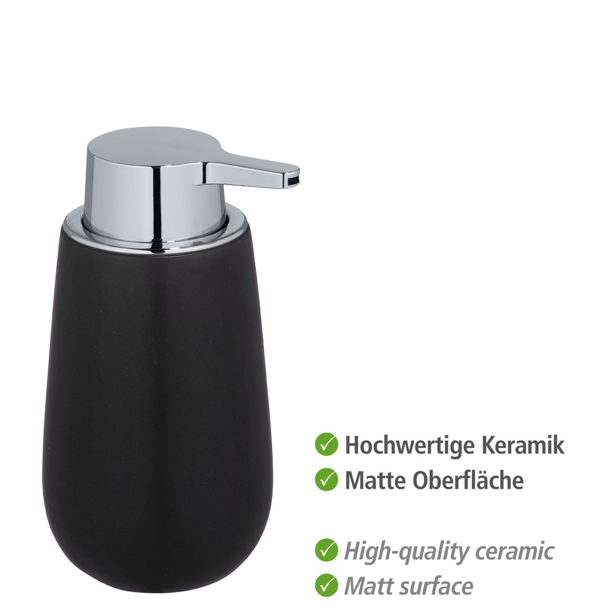 WENKO Seifenspender »Badi«, (1 tlg.), Schwarz, Keramik, 320 ml