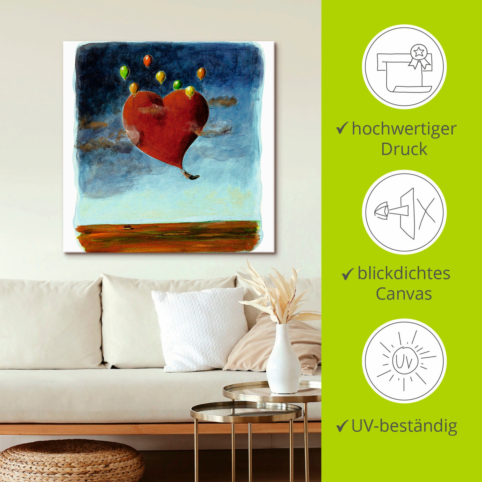 Artland Wandbild »Fliegendes Herz«, Herzen, (1 St.), als Leinwandbild in verschied. Größen