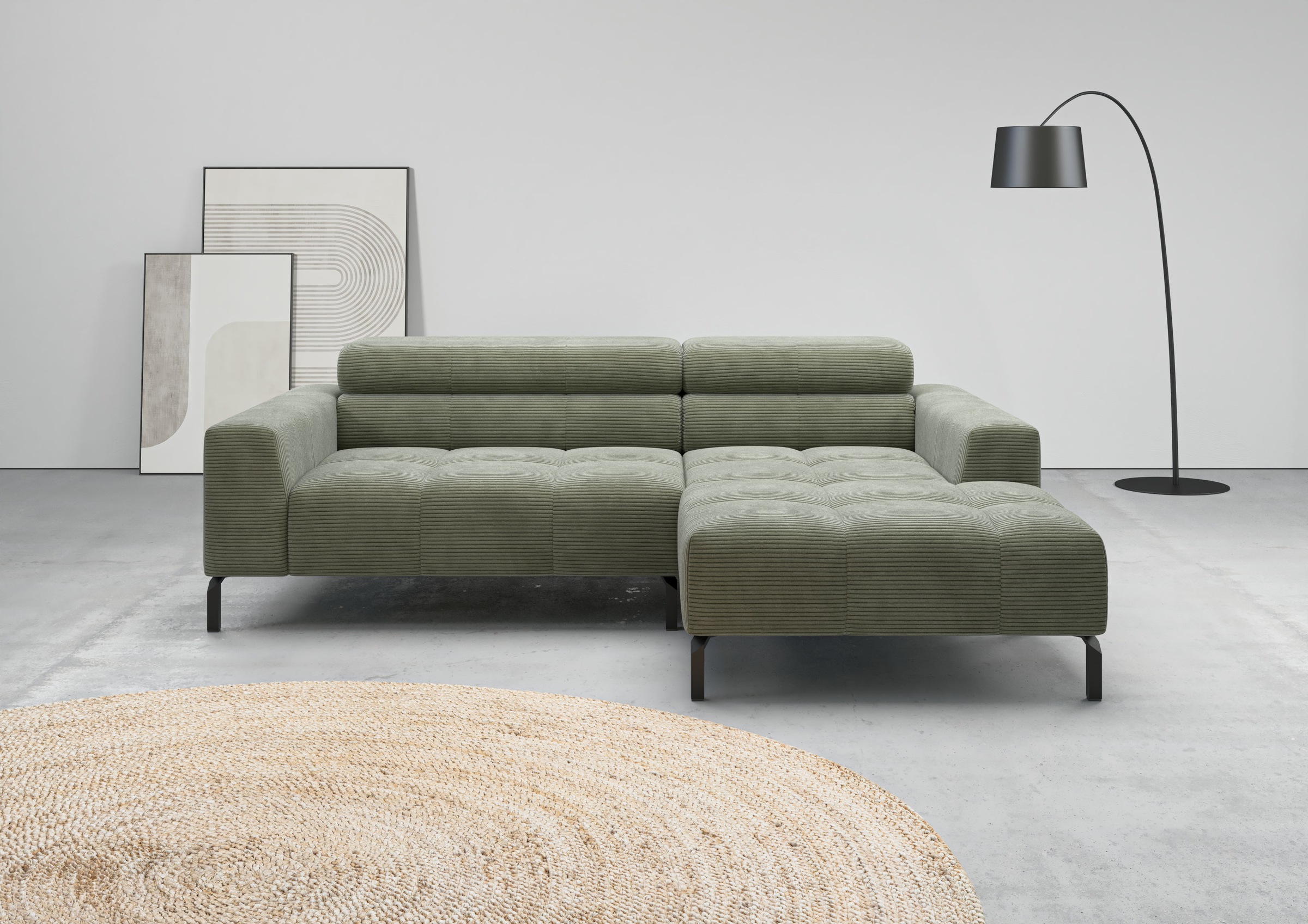 Home affaire Ecksofa »Claya, 223 cm breit, L-Form, Kopfteilverstellung« Moderne Steppung, weicher Polsteraufbau & saugroboterfreundliche Höhe