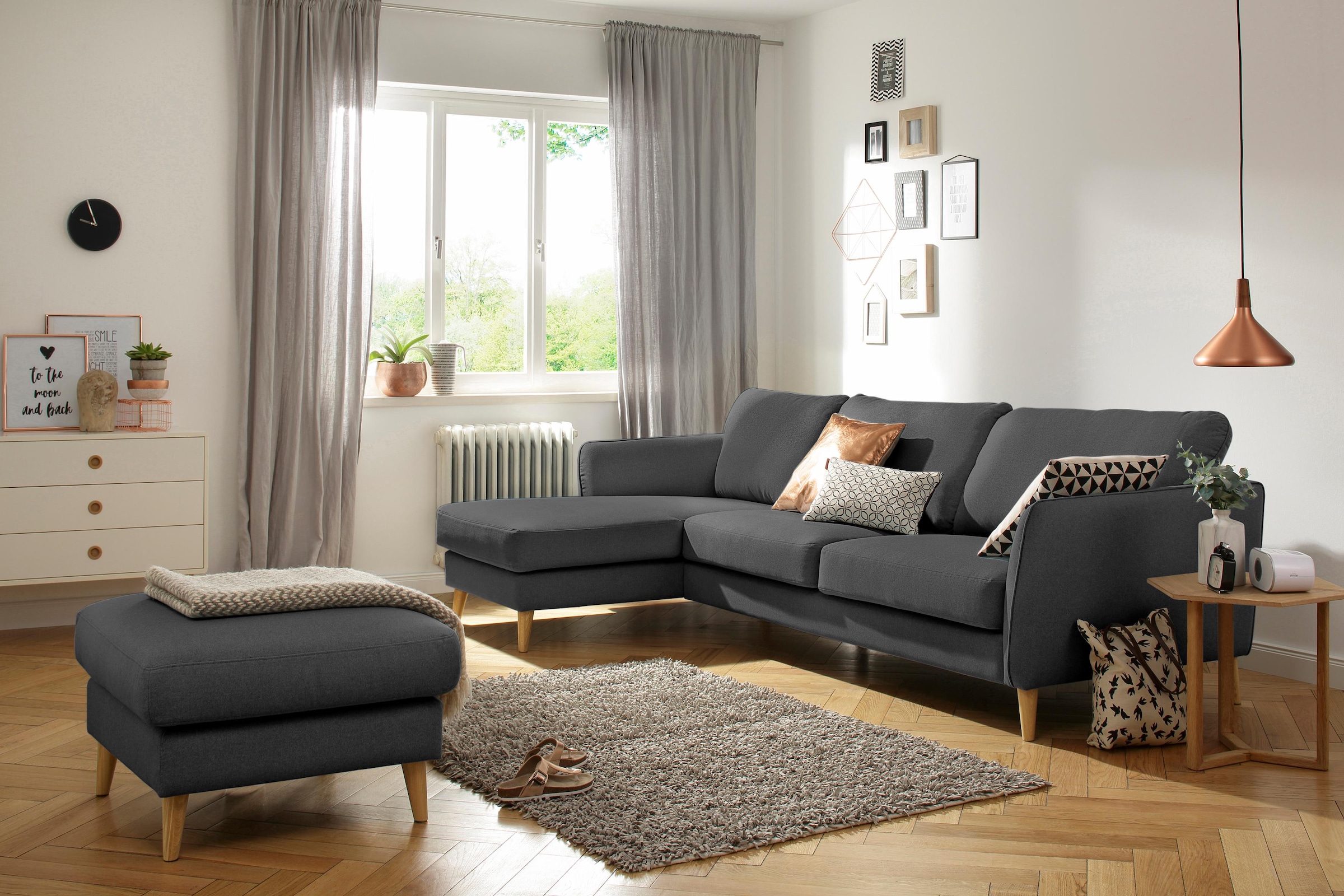 Home affaire Ecksofa »MARSEILLE (279/152cm),L-Form, Rec. rechts/links«, Massivholzbeine aus Eiche, in verschieden Bezügen und Farbvarianten