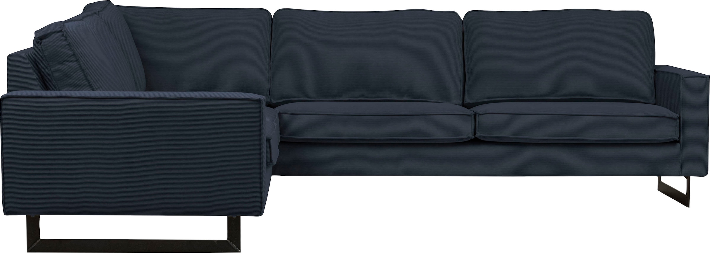 Places of Style Ecksofa »Pinto, XXL, 250/290 cm, langer Schenkel, Ottomane«, Cord, Chenille, Lederoptik, mit Keder, Metallfüße, Wellenunterfederung