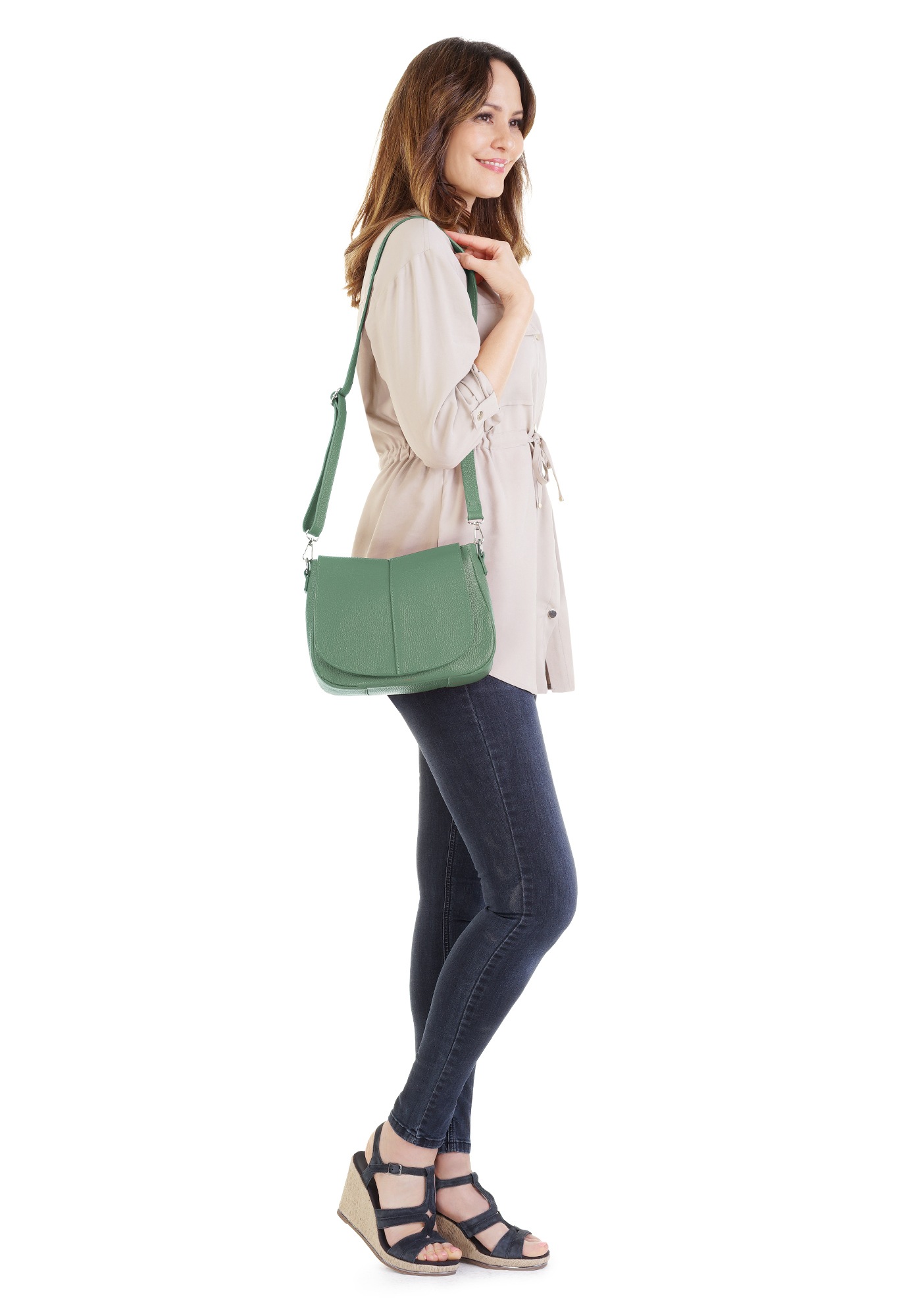 Cluty Umhängetasche, echt Leder, Made in Italy