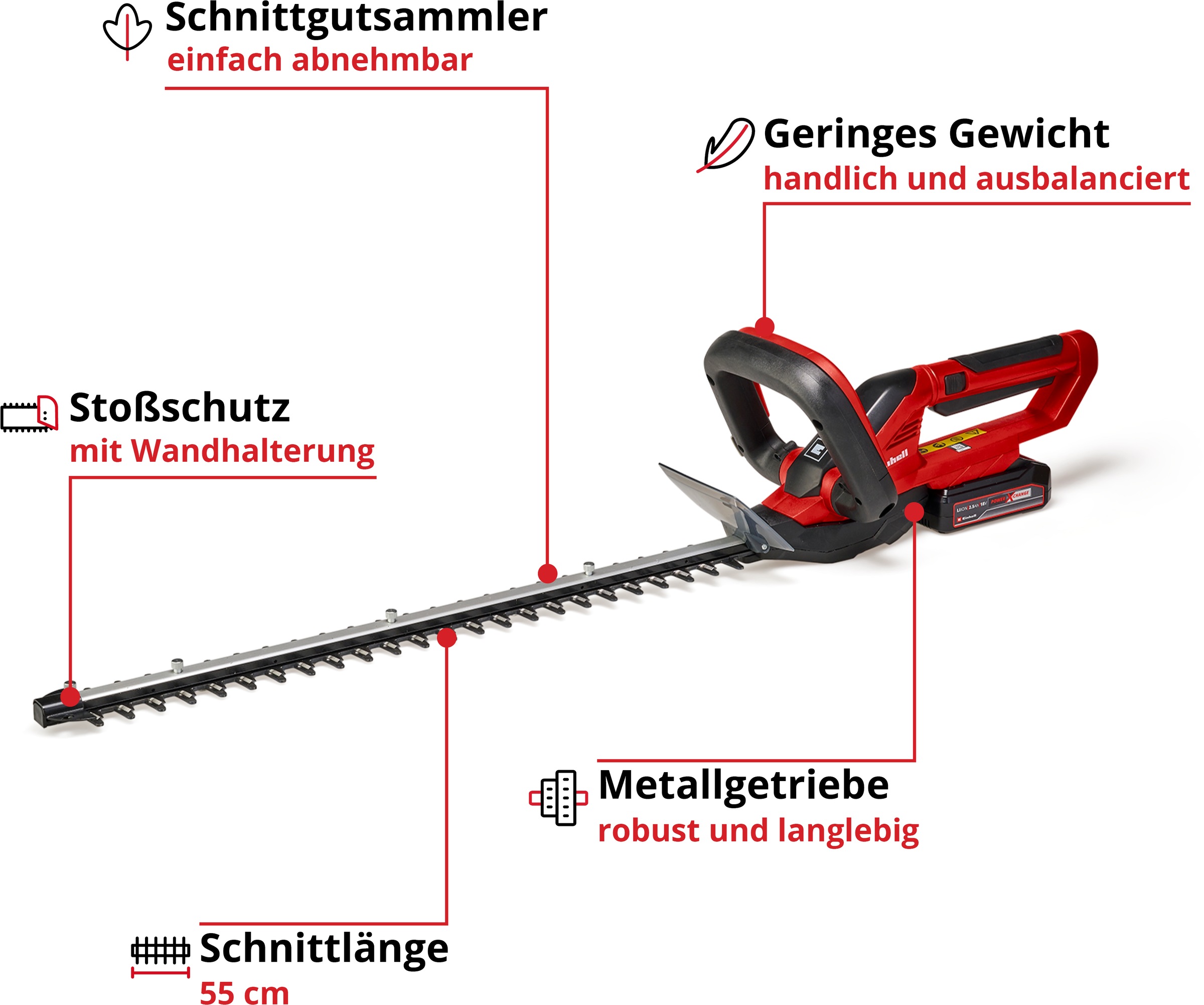 Einhell Akku-Heckenschere »GC-CH 1855/1 Li Kit« (Set, )  mit Akku 18V/2,5 Ah und Schnellladegerät