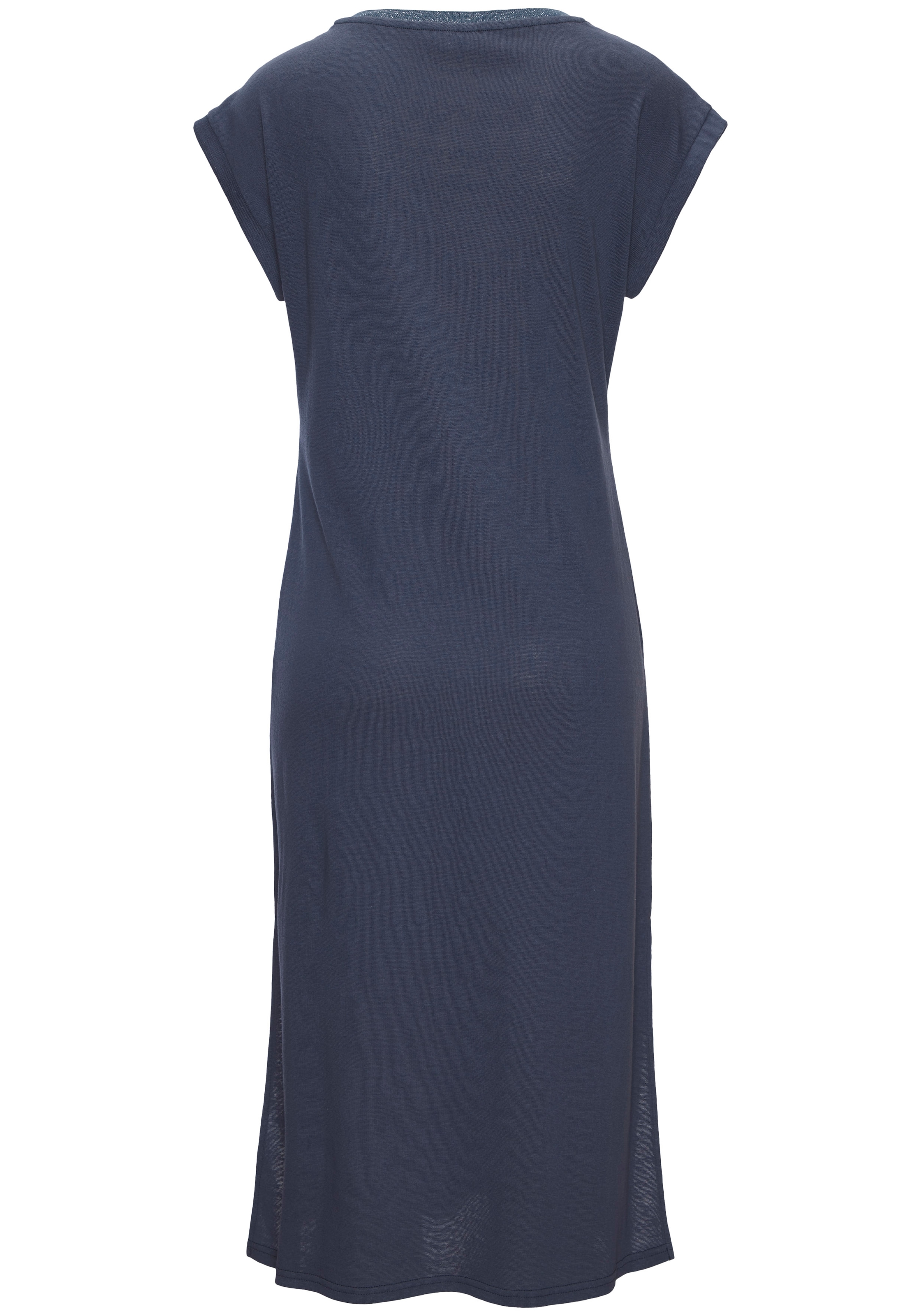 Beachtime by Lascana Strandkleid »mit glänzendem Foliendruck vorne, langes T-Shirt-Kleid« lockeres Jerseykleid, Midikleid mit Seitenschlitzen, Sommerkleid
