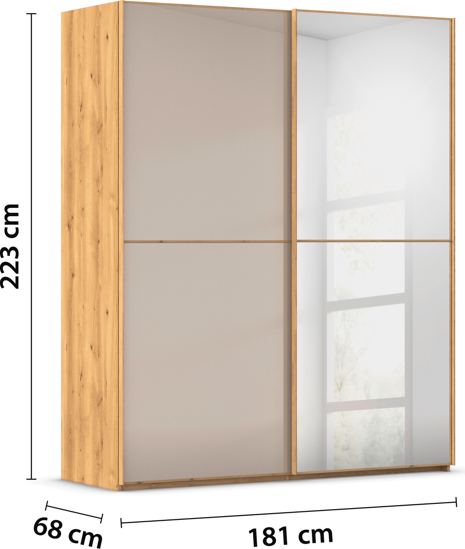 rauch Schwebetürenschrank »Kleiderschrank Schrank Garderobe Schlafzimmerschrank SCALE-DUO«, edle zweigeteilte Türen Spiegel/Glas-Mix 3 Zierleisten MADE IN GERMANY