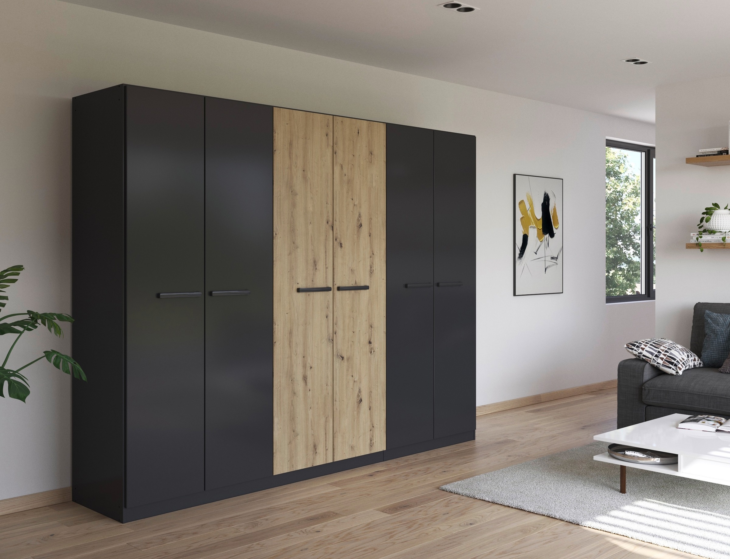 rauch Drehtürenschrank »Kleiderschrank Schrank Garderobe Garderobenschrank Stauraumwunder MODI«, optional mit Spiegel MADE IN GERMANY