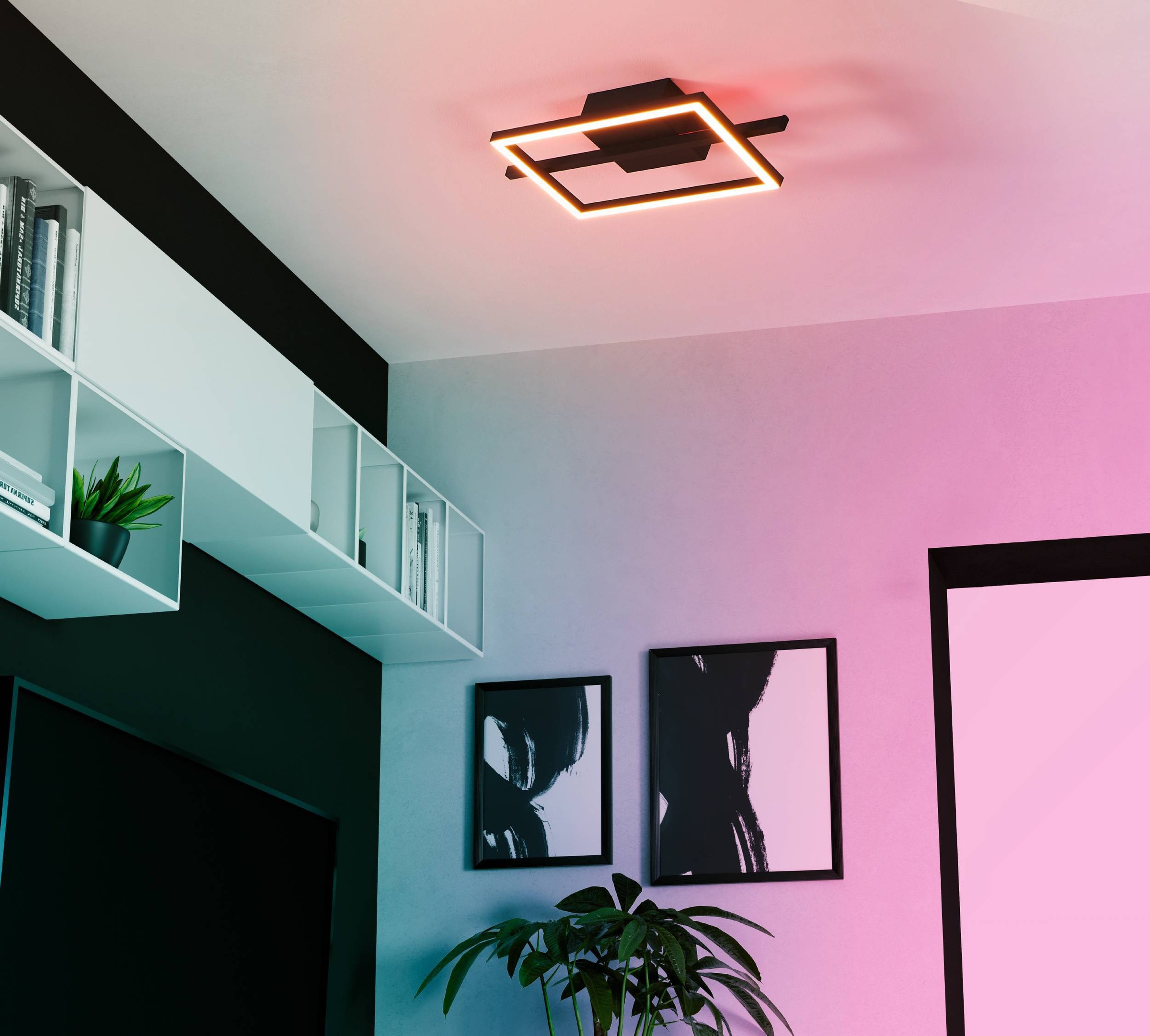 EGLO Deckenleuchte »Amandolo Deckenlampe RGB Backlight Fernbedienung inkl. geometrisch« LED-Modul 1 Stk. Kaltweiß | RGB Wand-/Deckenleuchte - L40 x B20 x H6,5 cm - schwarz - 17W inkl.