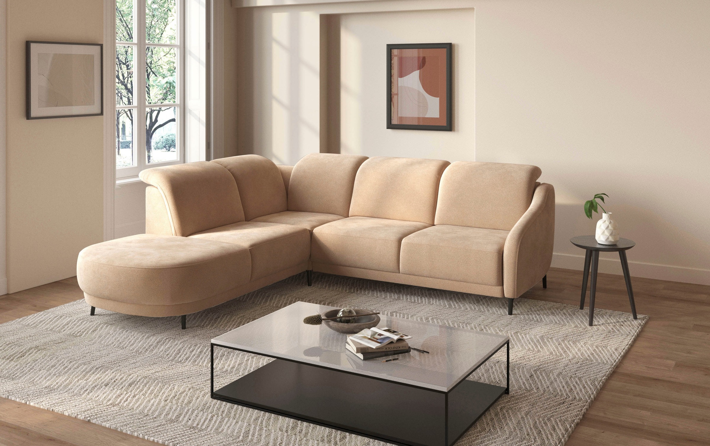 sit&more Ecksofa »Blues L-Form«, wahlweise mit Klapptisch und USB