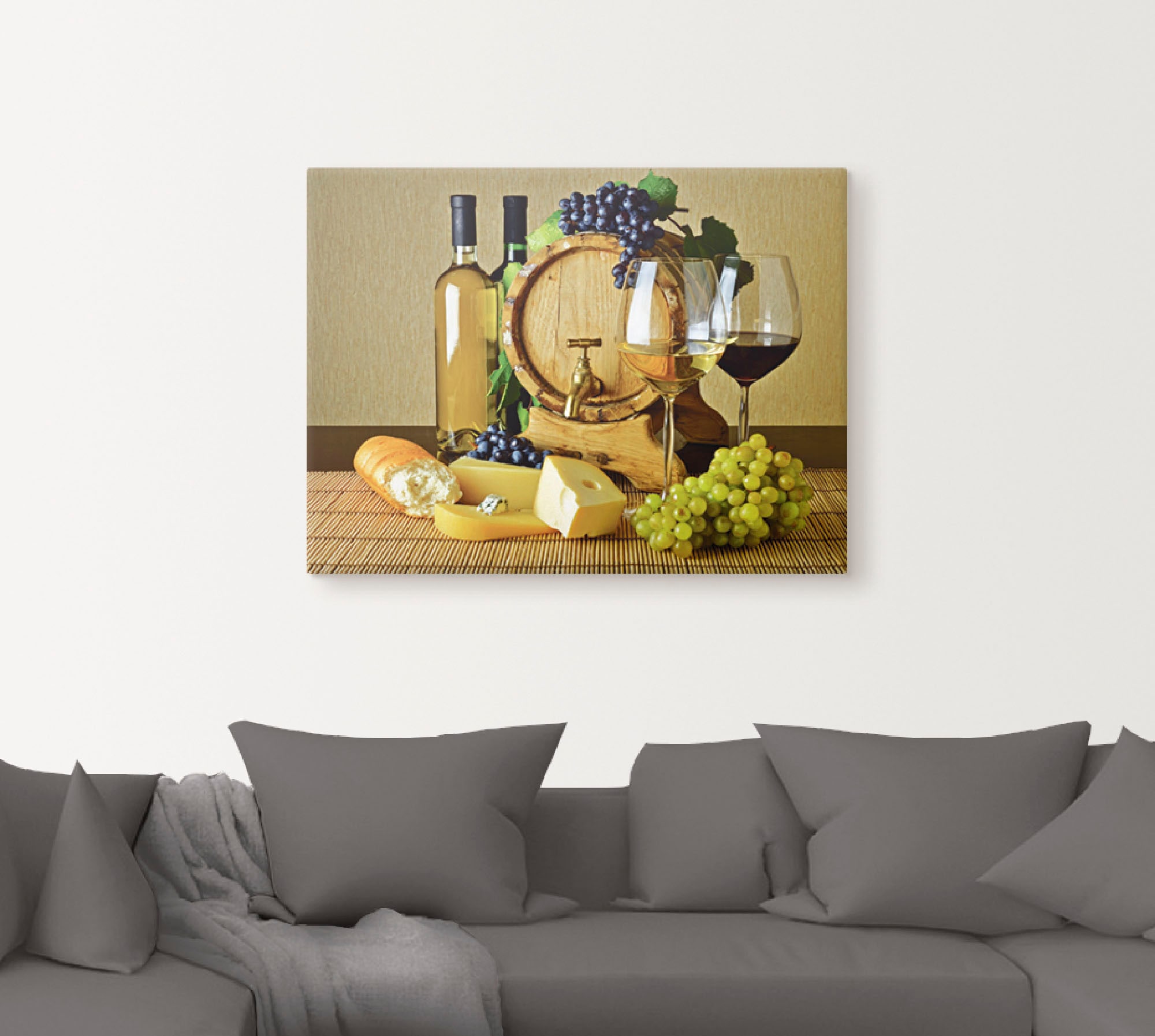 Artland Wandbild »Käse, Wein und Trauben«, Lebensmittel, (1 St.), als Alubild, Leinwandbild, Wandaufkleber oder Poster in versch. Größen