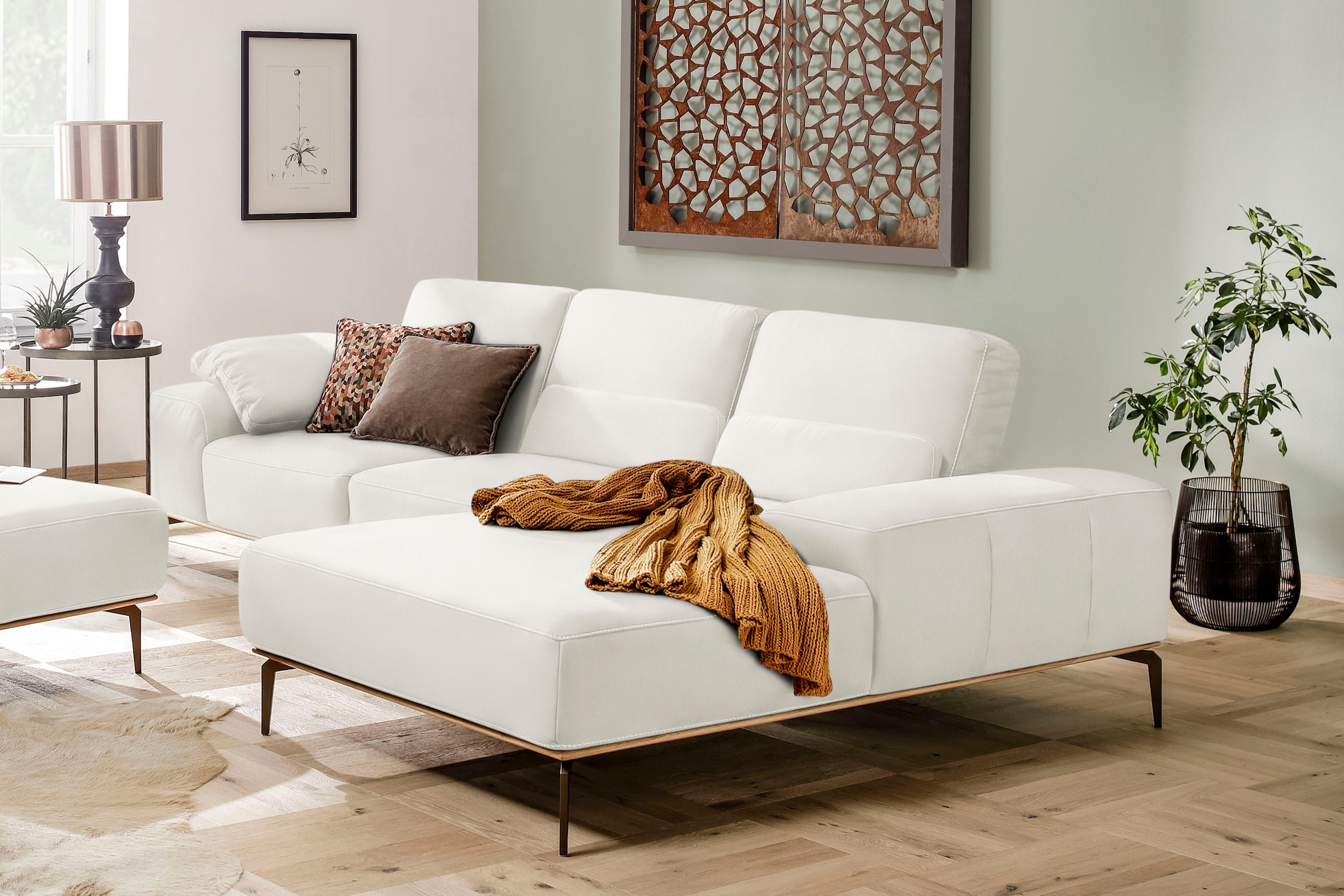W.SCHILLIG Ecksofa »run, Designsofa mit tollem Sitzkomfort, L-Form«, mit Holzsockel, Füße in Bronze pulverbeschichtet, Breite 299 cm