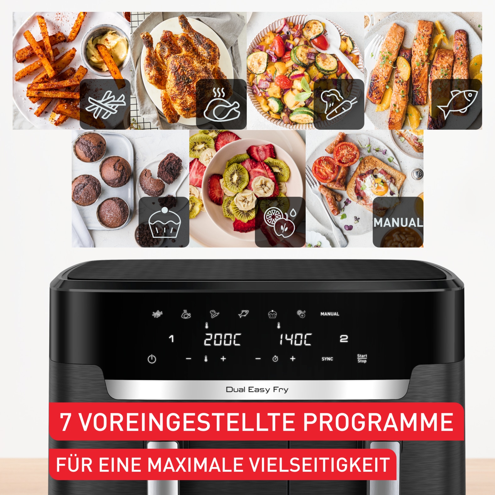 Tefal Heißluftfritteuse »EY9428 Dual Easy Fry XXL«, 2700 W, Heissluftfritteuse Doppelkammer, energie- & zeitsparend, EY9428
