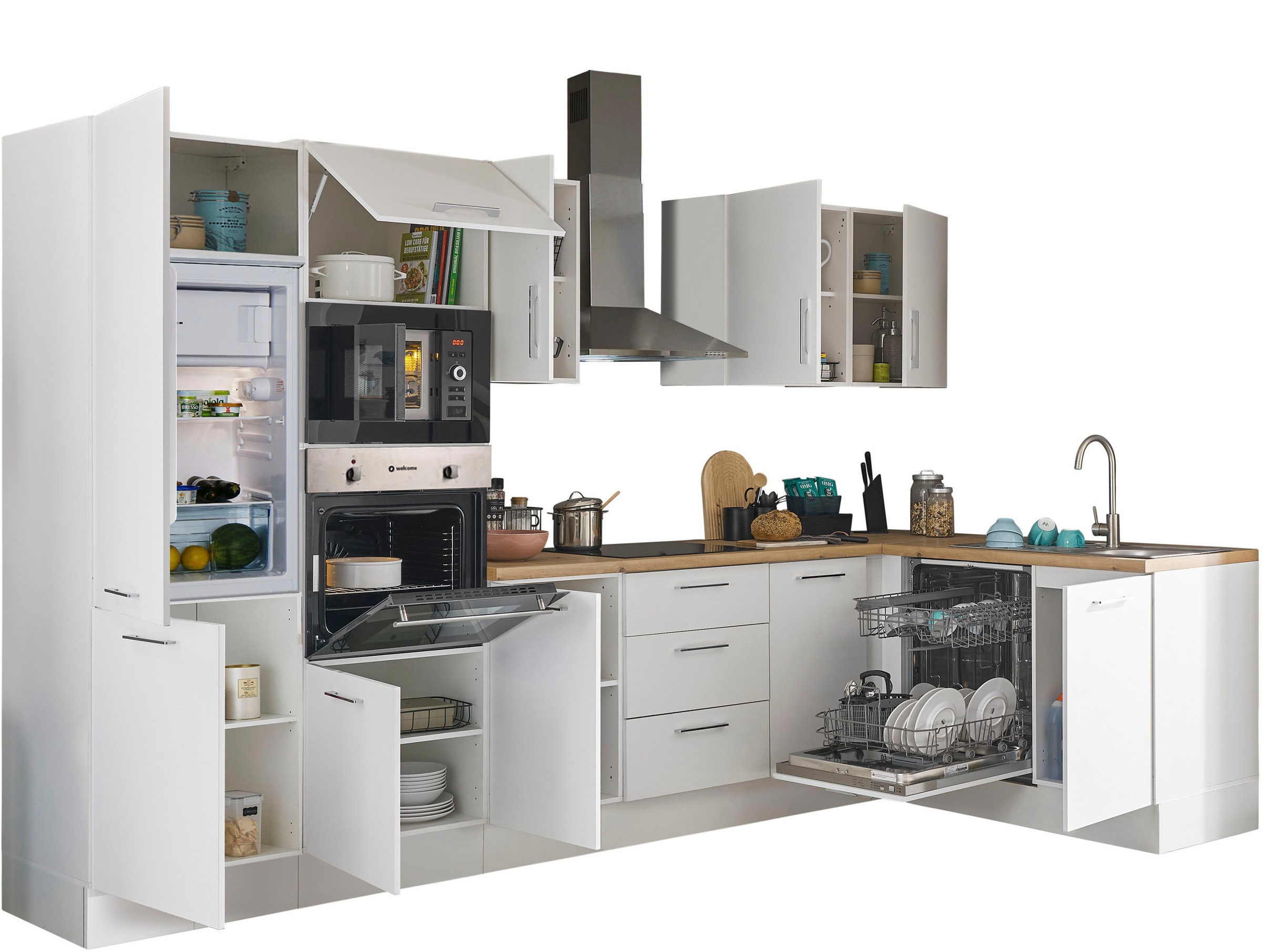 BASIC by Balculina Winkelküche »Turin«, Stellbreite 340x175 cm, wahlweise mit E-Geräten