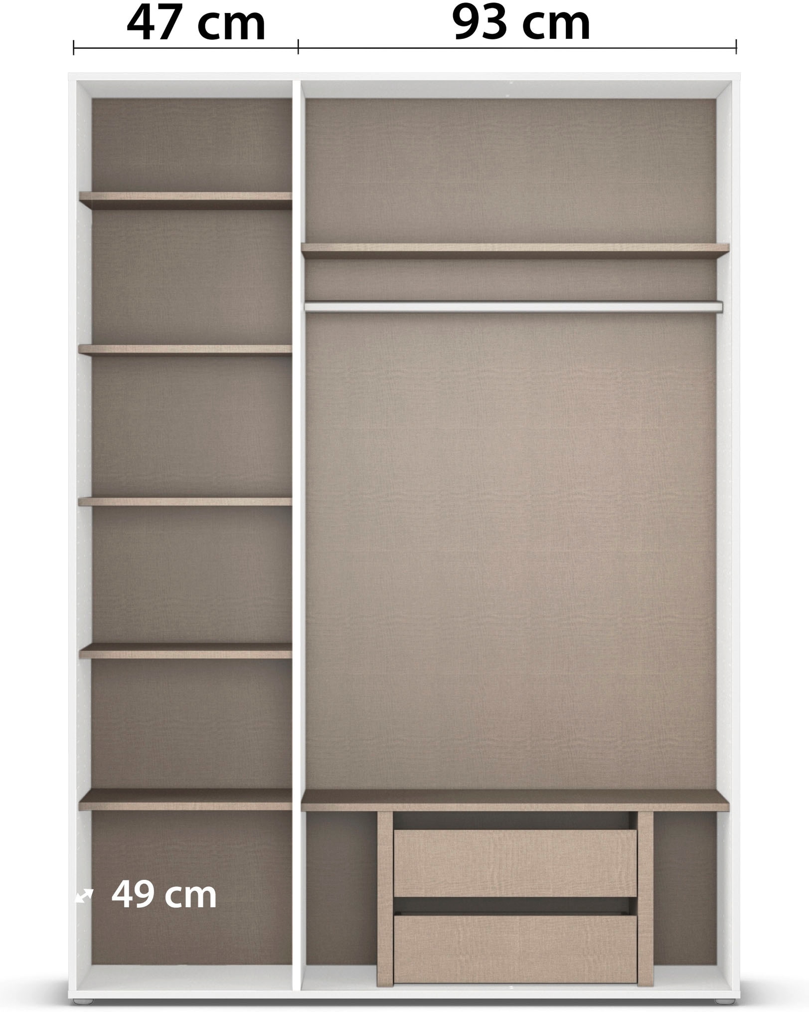 rauch Drehtürenschrank »Kleiderschrank Schrank Garderobe Wäscheschrank NARAI viel Stauraum«, (in 3 verschiedenen Ausstattungen BASIC/CLASSIC/PREMIUM), Griffausfräsungen für eine grifflose Optik TOPSELLER MADE IN GERMANY