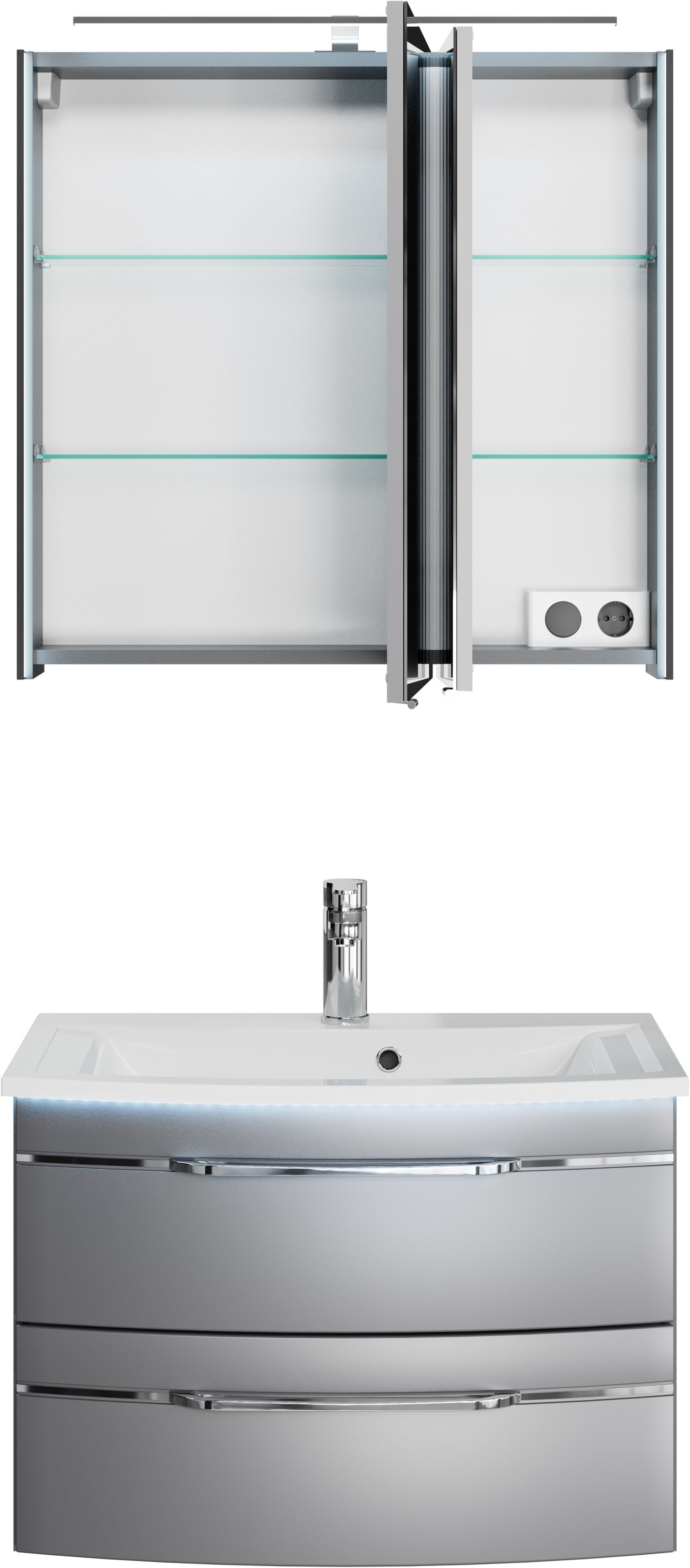 Saphir Badmöbel-Set »Serie 7045 2-teilig Mineralmarmor-Waschtisch mit LED-Spiegelschrank«, (Set, 2 St.), Badezimmer-Set 73,2 cm breit, inkl. Türdämpfer, 2 Türen, 2 Schubladen
