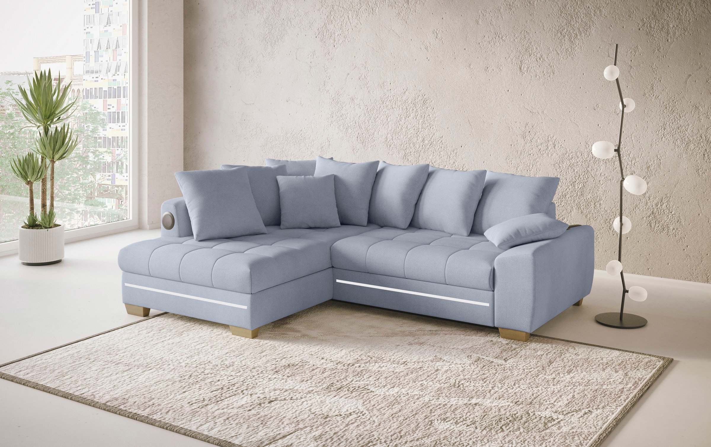 Mr. Couch Ecksofa »Nikita II, L-Form«, mit Kaltschaum, RGB-LED, Soundsystem, wahlweise mit Bett, Bettkasten