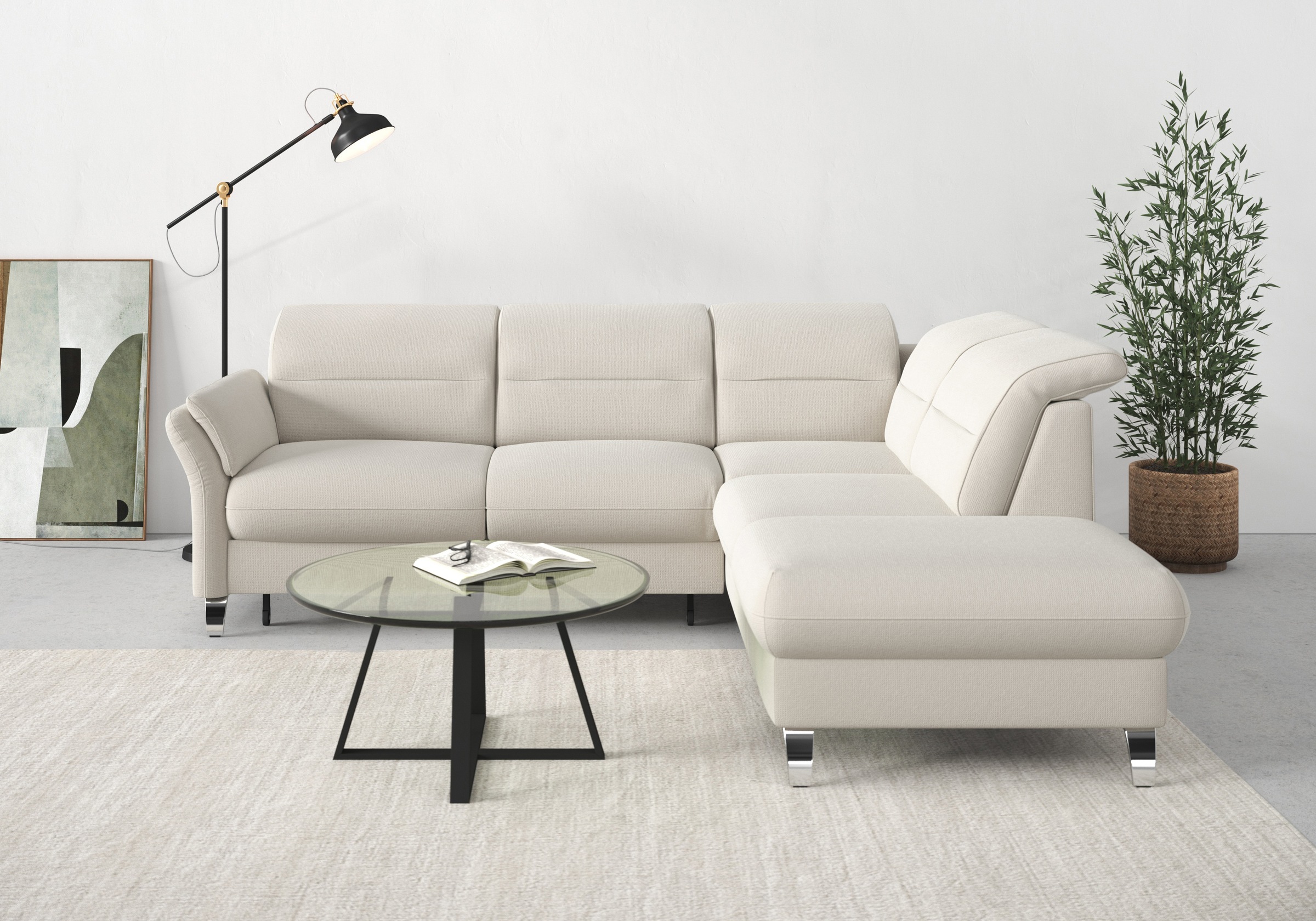 sit&more Ecksofa »Grenoble L-Form mit Federkern«, wahlweise mit Bettfunktion, Bettkasten, Arm- und Kopfteilverstellung