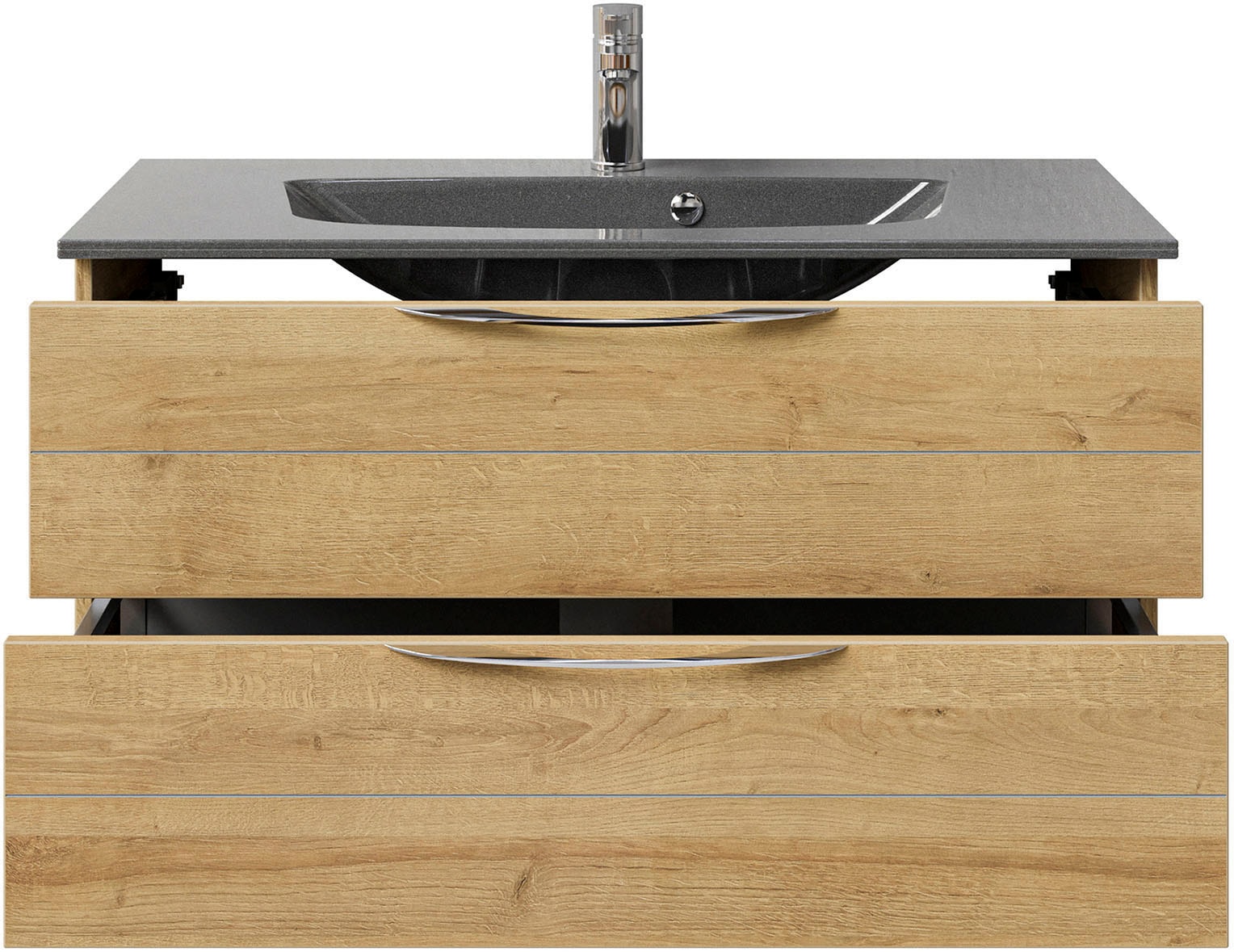 Saphir Waschtisch »Serie 6025 Mineralmarmor-Waschtisch mit Unterschrank, 97 cm breit«, Waschplatz mit 2 Schubladen, hängend, verschiedene Ausführungen