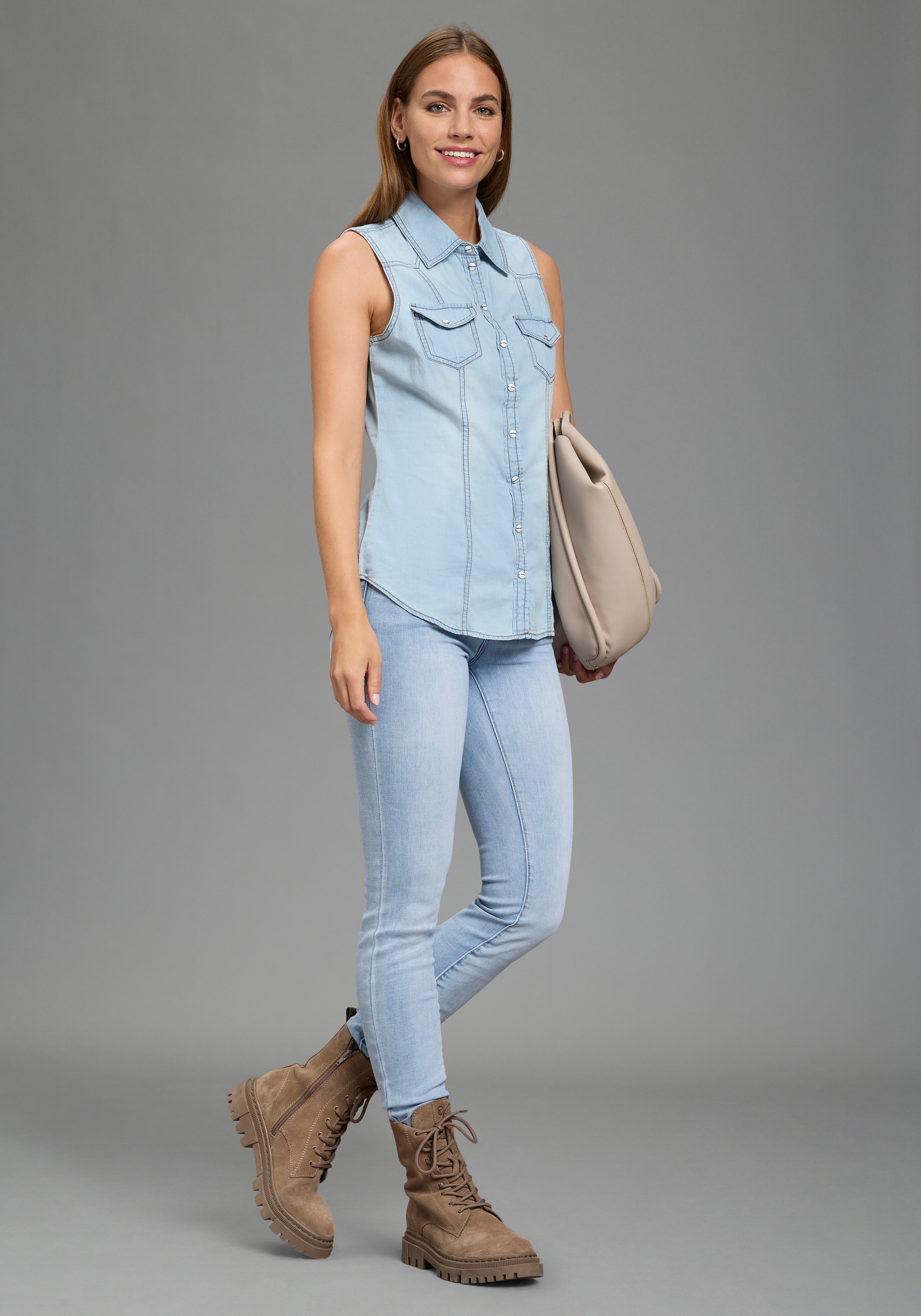 Arizona Jeansbluse mit Knöpfen in Perlmuttoptik