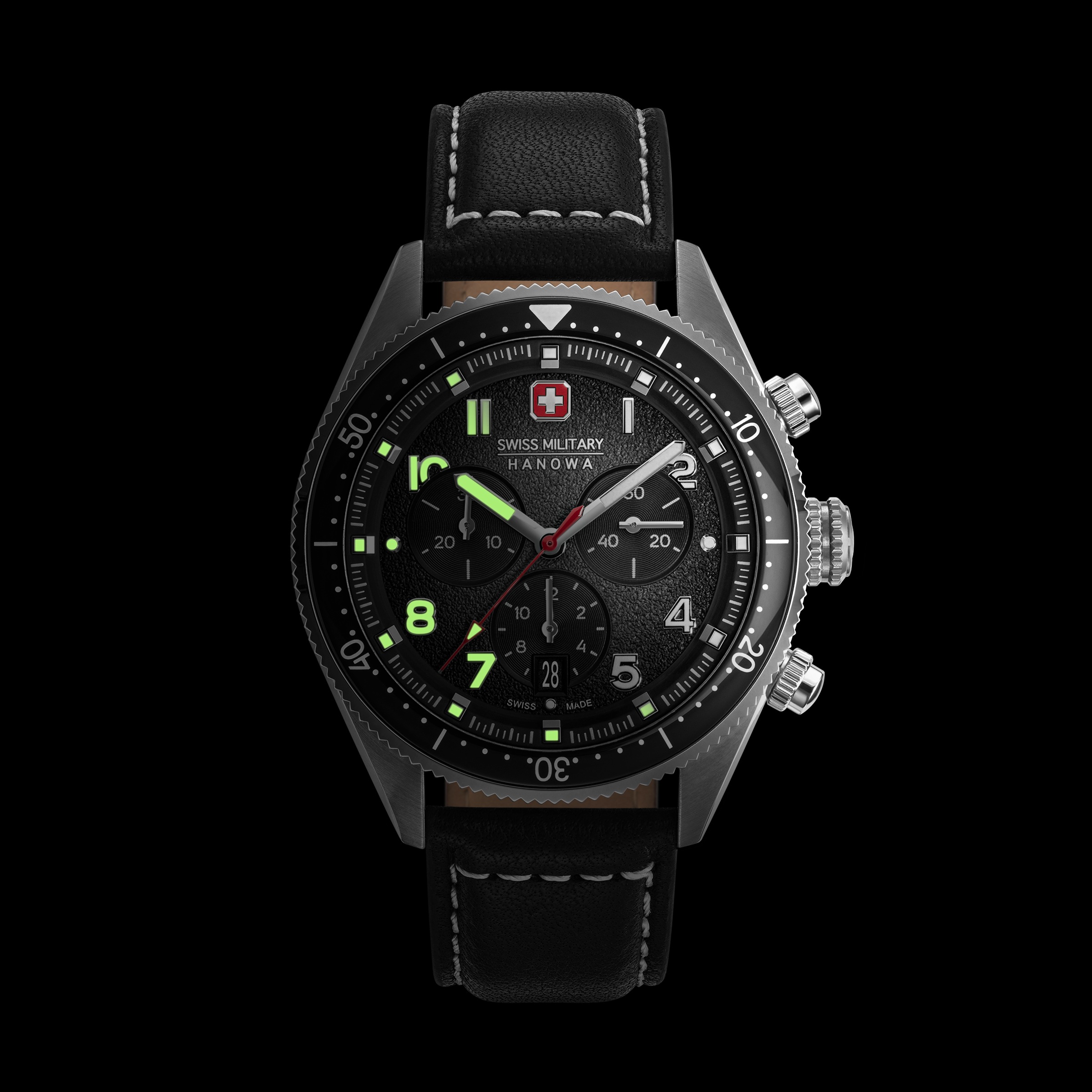 Swiss Military Hanowa Chronograph »Greyhound Chrono« Quarzuhr, Armbanduhr, Herrenuhr, Swiss Made, Lederarmband, analog, Tag