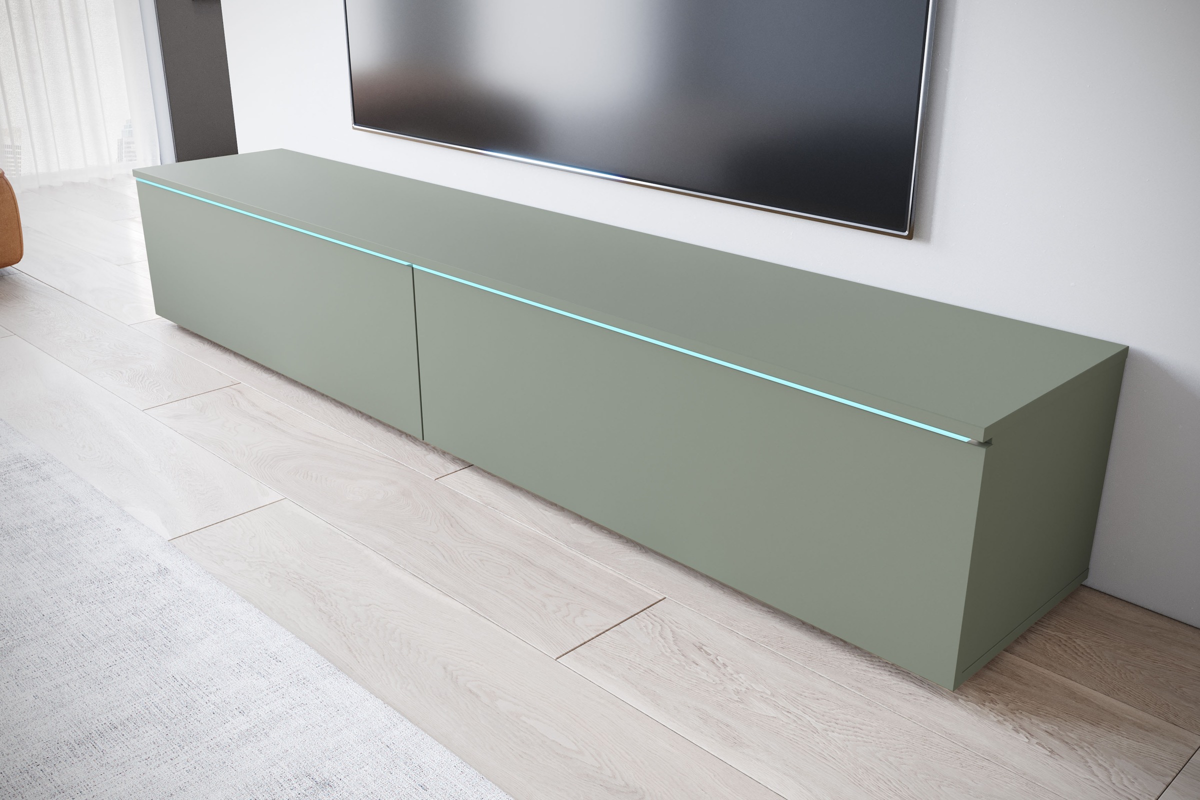 INOSIGN Lowboard »LOWBOARD VERA, wahlweise mit oder ohne Beleuchtung«, Modernes griffloses TV-Board, 180 cm TV-Schrank, stehend und hängend