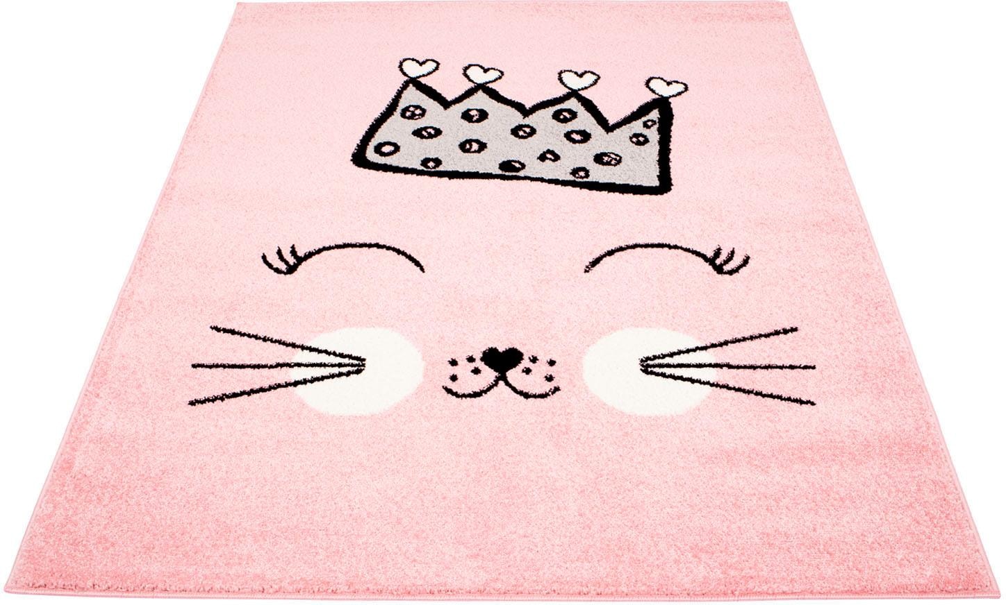 Carpet City Kinderteppich »Bubble Kids 1331«, rechteckig, 11 mm Höhe, Spielteppich, Katze, Krone, Weicher Flor, Pflegeleicht, Kinderzimmer