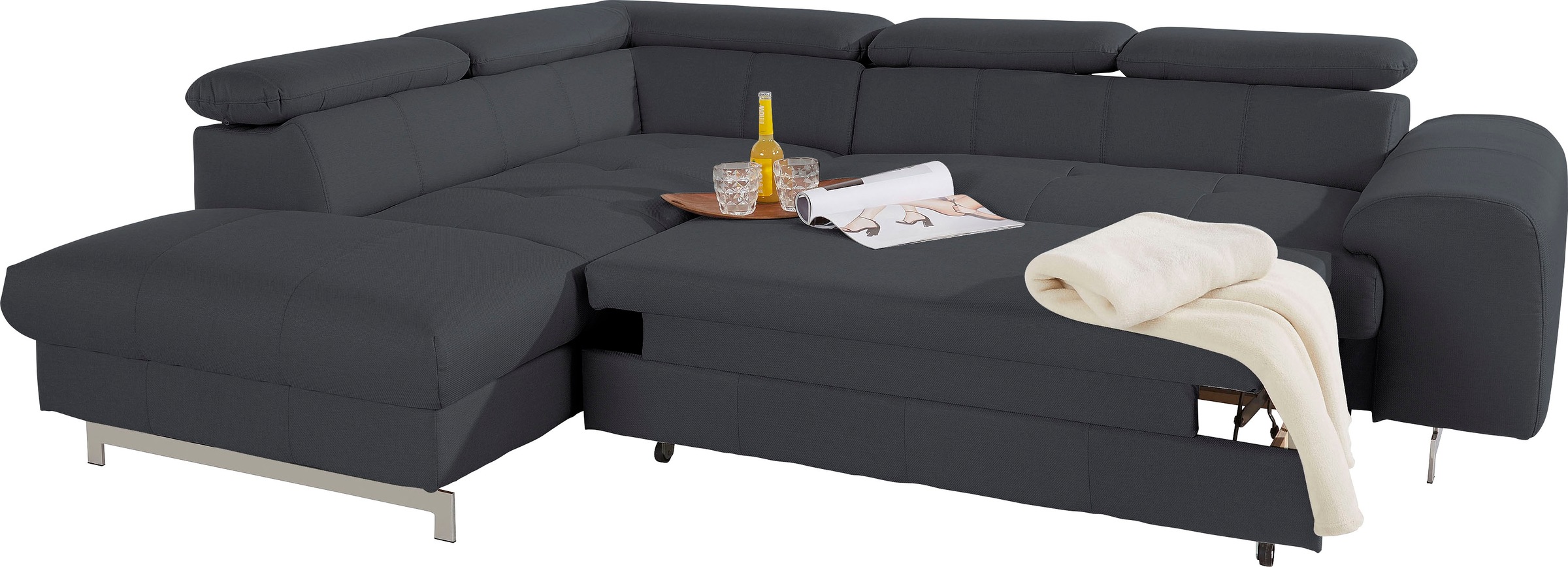 COTTA Polstergarnitur »Chef L-Form«, (Set, 2 tlg.), Set bestehend aus: Ecksofa mit Kopfteilverstellung & Hocker