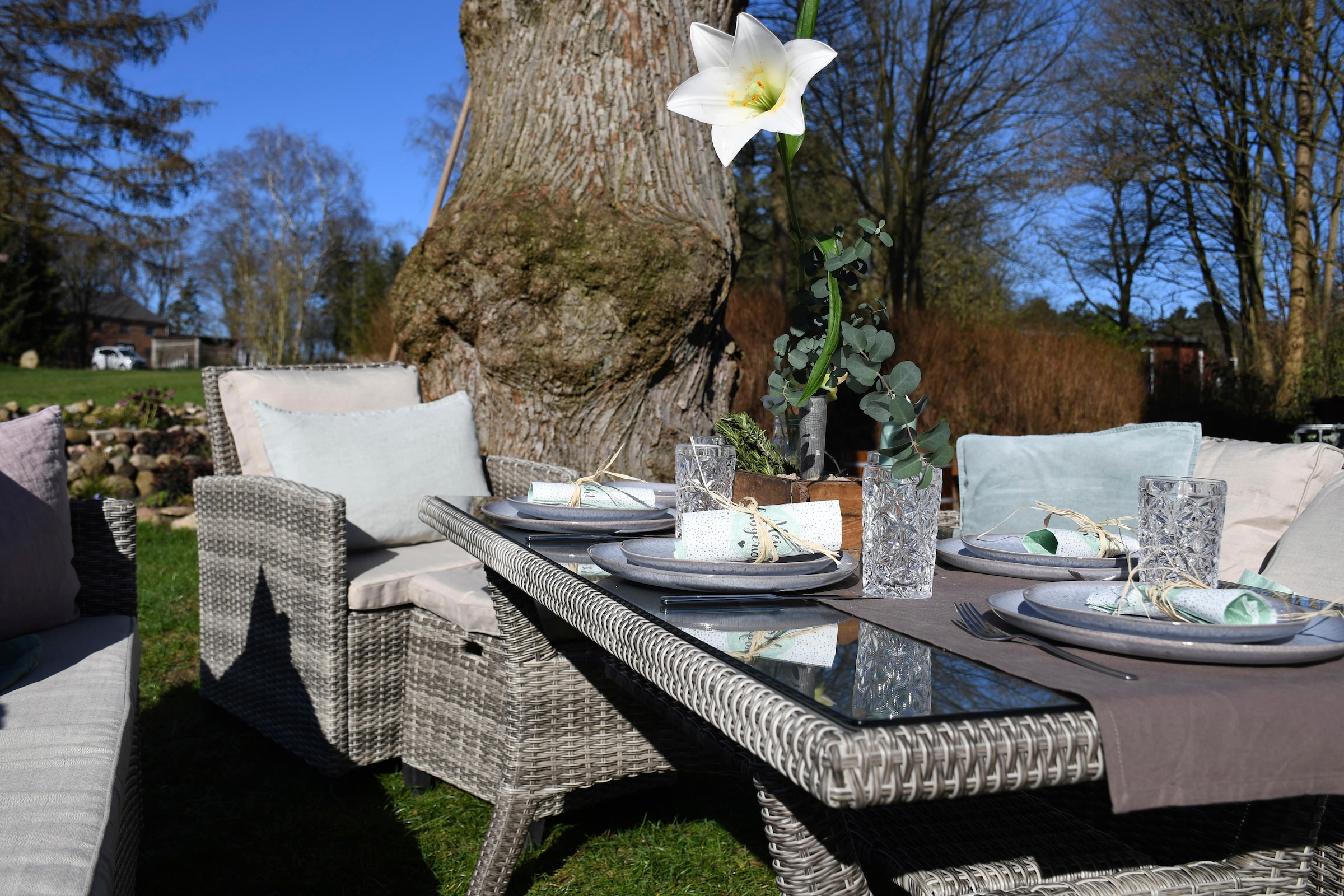 my Flair Gartenlounge-Set, (5 tlg.), 1 Sofa, 1 Sessel, 2 Hocker, 1 Tisch