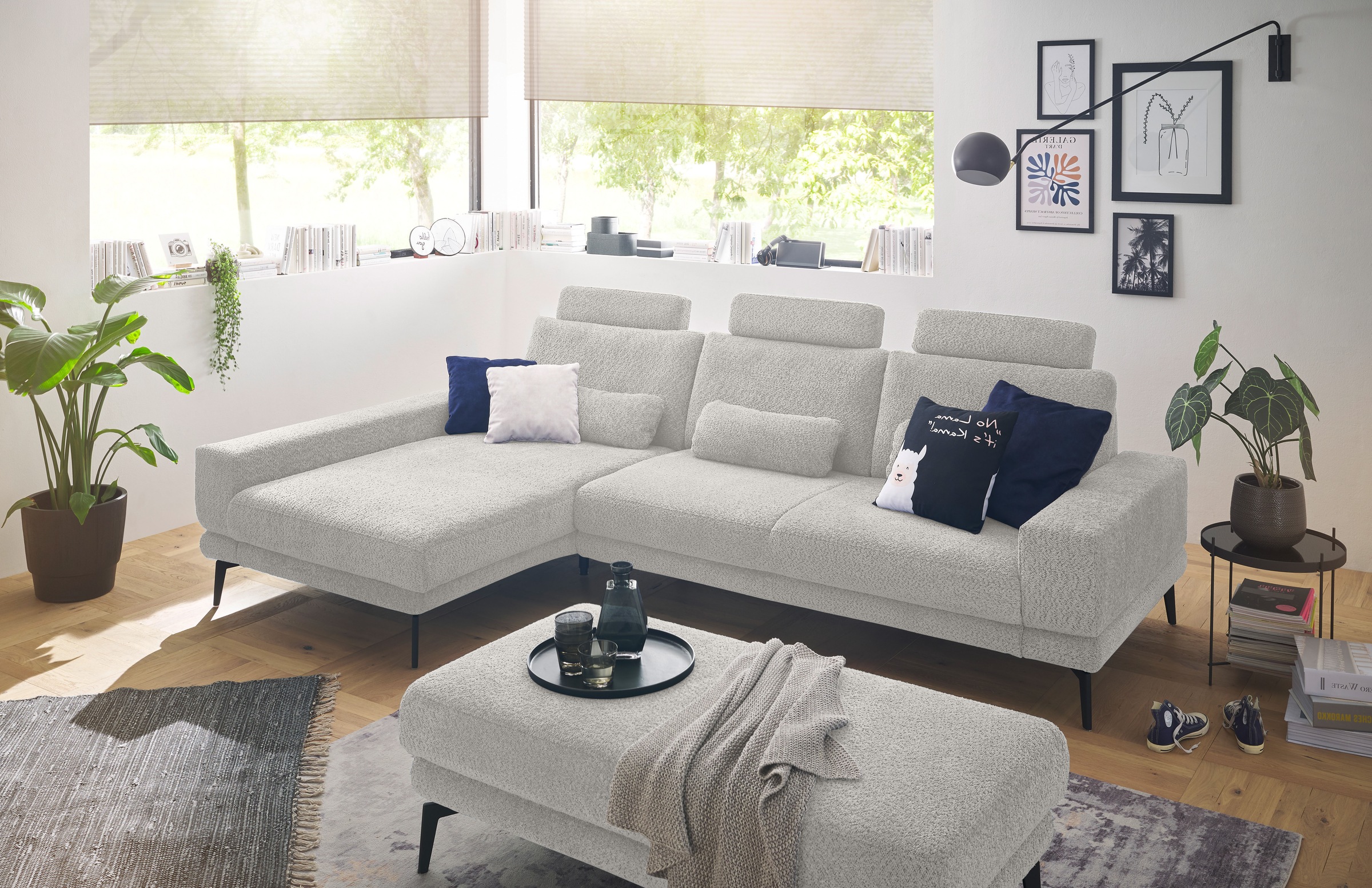 set one by Musterring Ecksofa »SO 3600, inkl motor. Sitztiefenverstellung, Kopfstützen, Nierenkissen«, Sitzhöhe 42 cm, Federkern, Breite 293 x Tiefe 180 cm, Kama silver