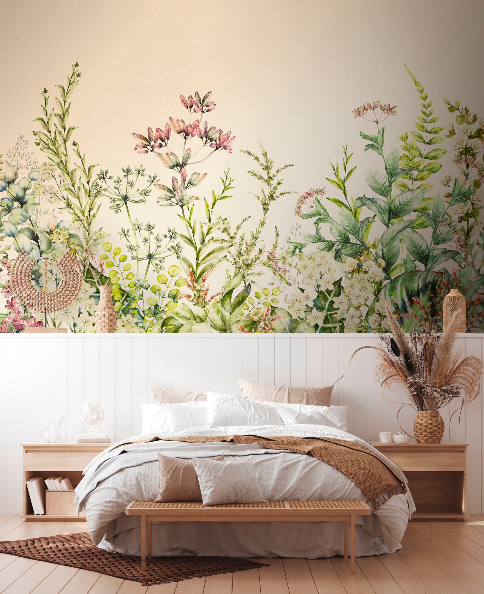 living walls Fototapete »The Wall«, botanisch-natürlich-naturalistisch, Fototapete Blume Tapete Dschungel Tapeten Wohnzimmer Flur Design Optik