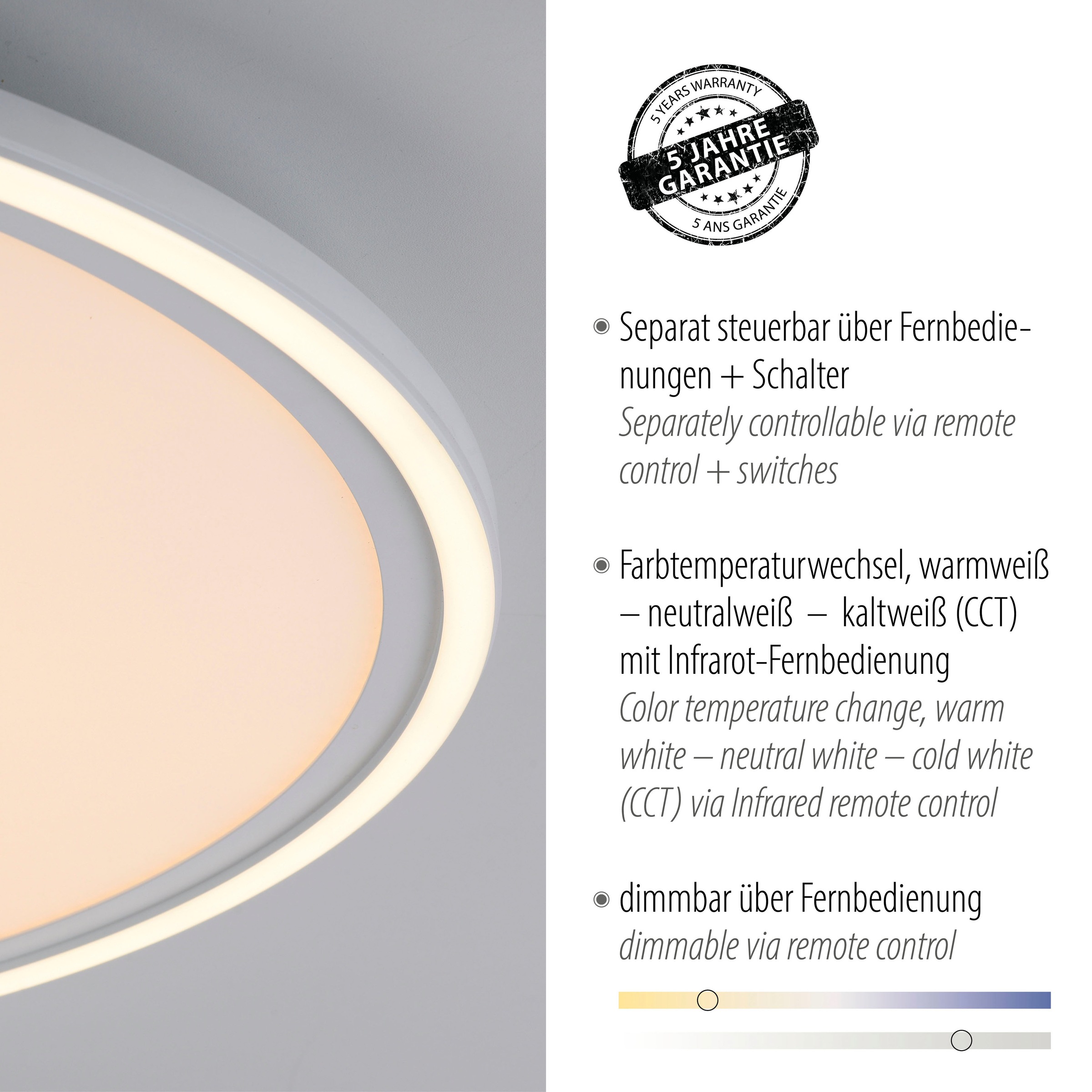JUST LIGHT Deckenleuchte »EDGING«, 2 flammig, Leuchtmittel LED-Board-LED-Board | LED fest integriert-LED fest integriert, LED, Fernbedienung, Funk inkl., separat steuerbar (Schalter)