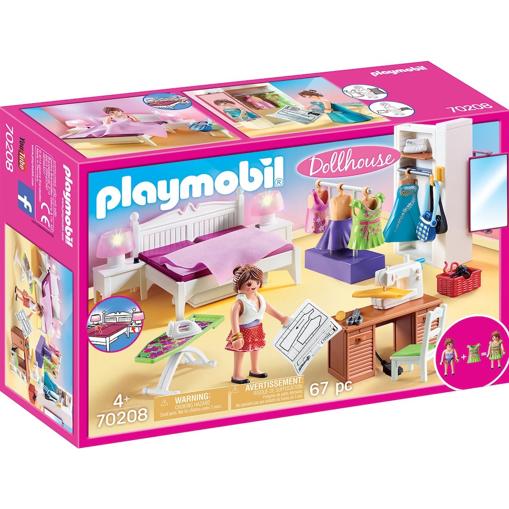 Playmobil® Konstruktions-Spielset »Schlafzimmer mit Nähecke (70208), Dollhouse«, (67 St.)