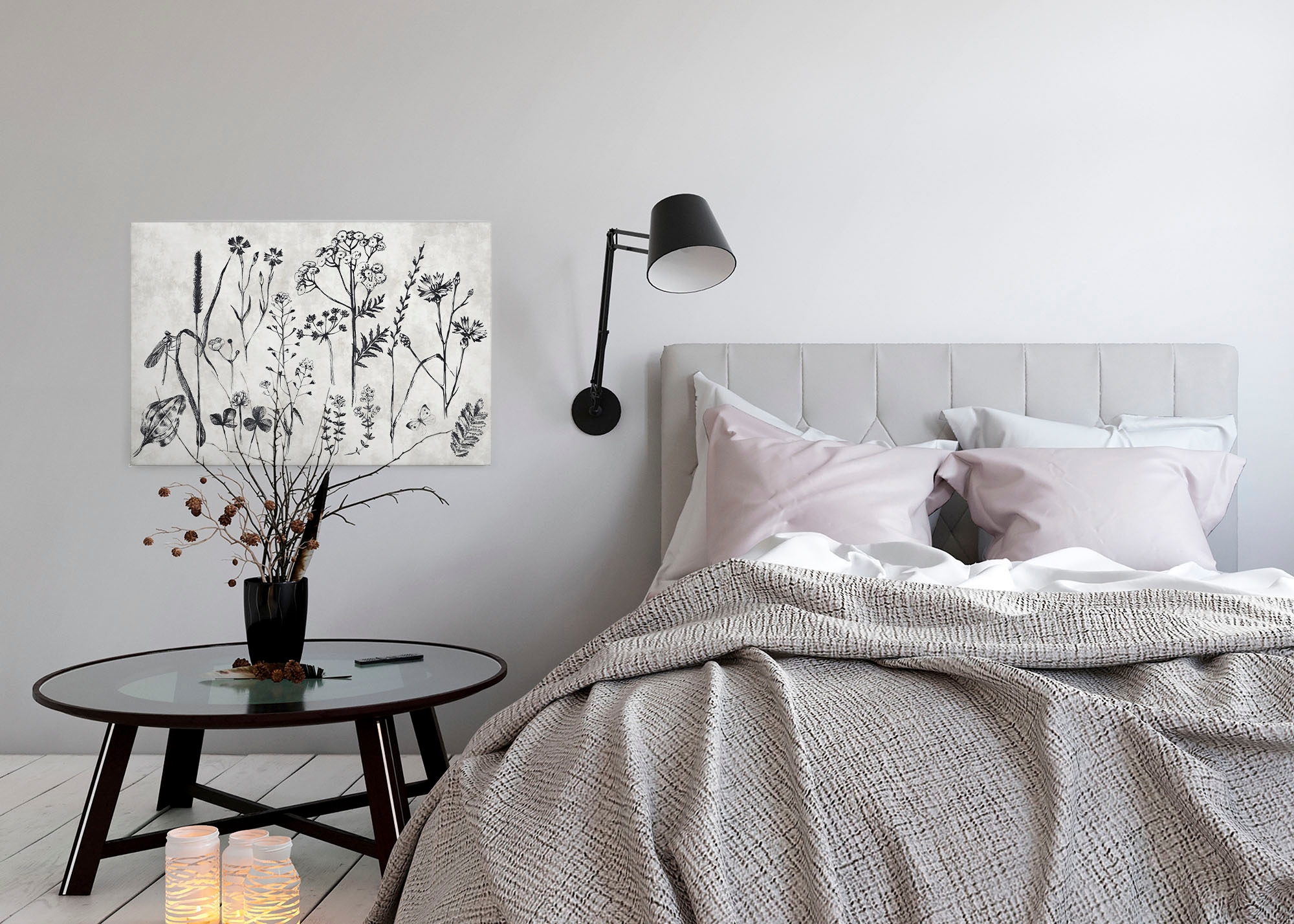 A.S. Création Leinwandbild »sketchpad« Gemälde | Kunst 1 Stk. tlg. Schwarz-Weiß Zeichnung Floral Keilrahmen Leinwand-Bild Wohnzimmer Wand