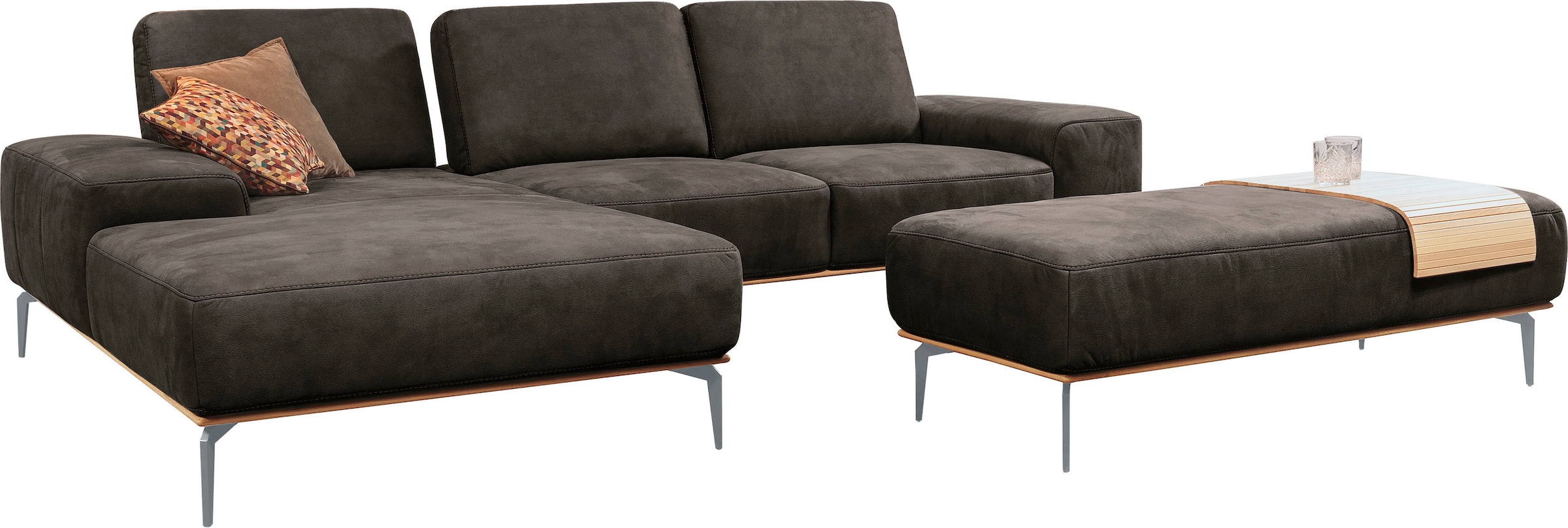 W.SCHILLIG Ecksofa »run, Designsofa mit tollem Sitzkomfort, bequem, L-Form« mit elegantem Holzsockel, Füße in Silber matt, Breite 299 cm