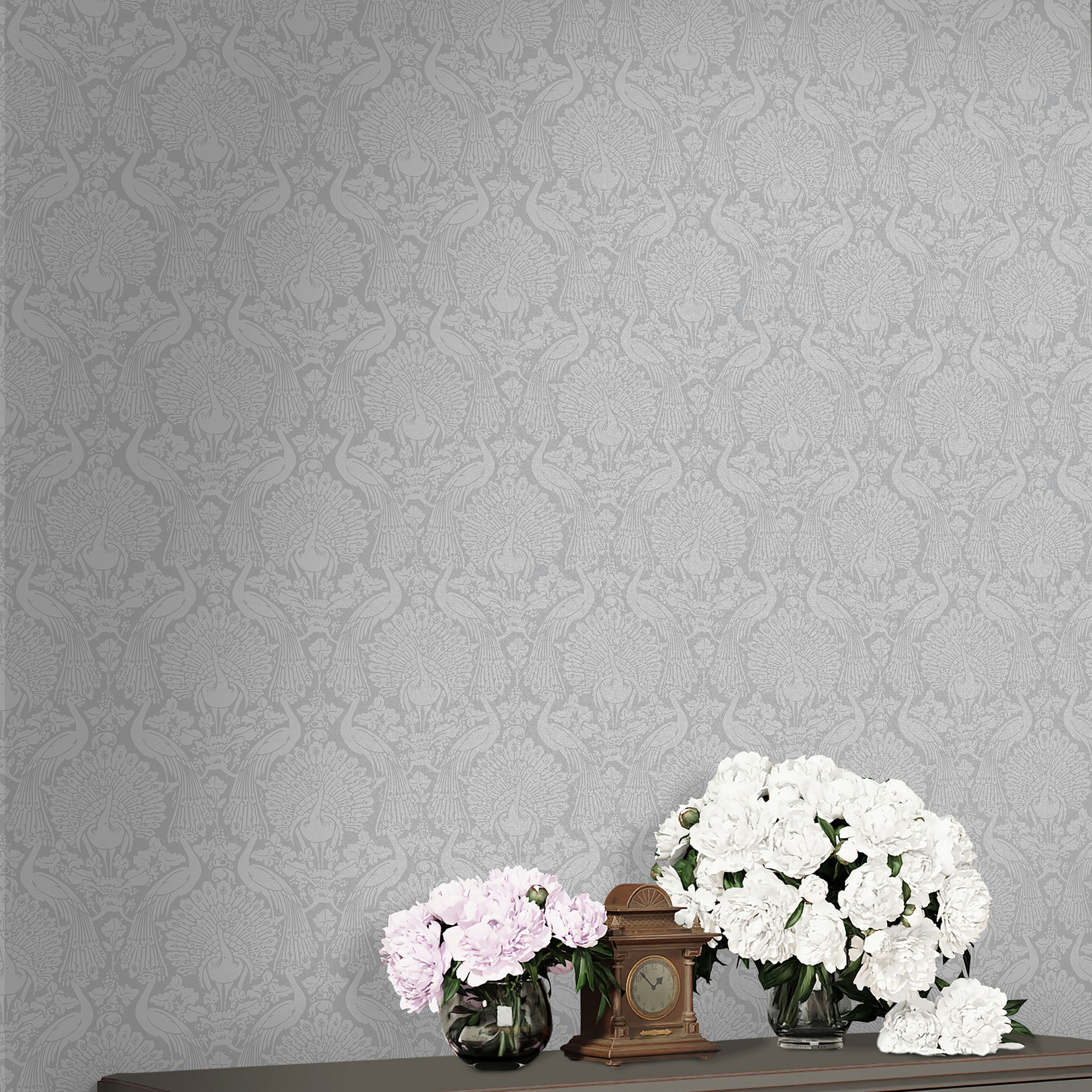 LAURA ASHLEY Vliestapete »Laura Ashley Peacock Damask Pale Slate Vliestapete« glatt Laura Ashley Peacock Damask Pale Slate Vliestapete