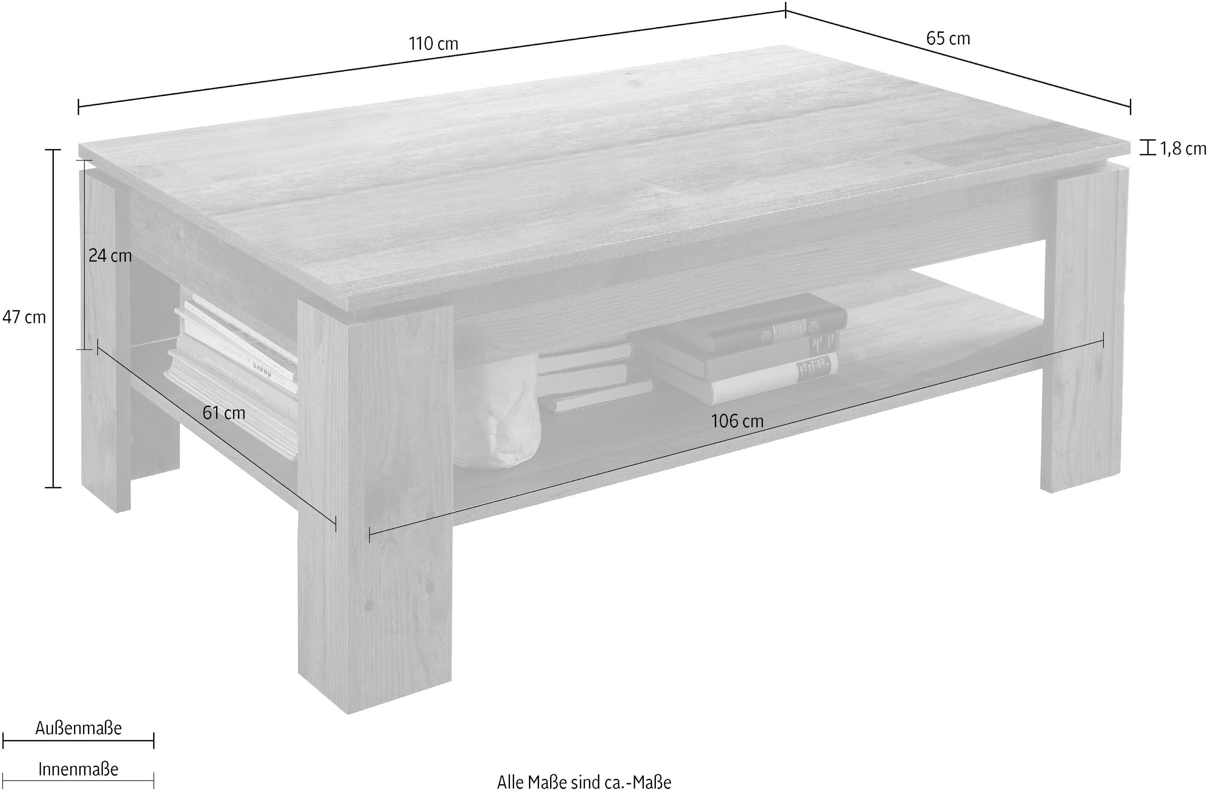 Home affaire Couchtisch »Tanum« Couchtisch mit 1 offenem Fach - (B/T/H) 110/65/47 cm