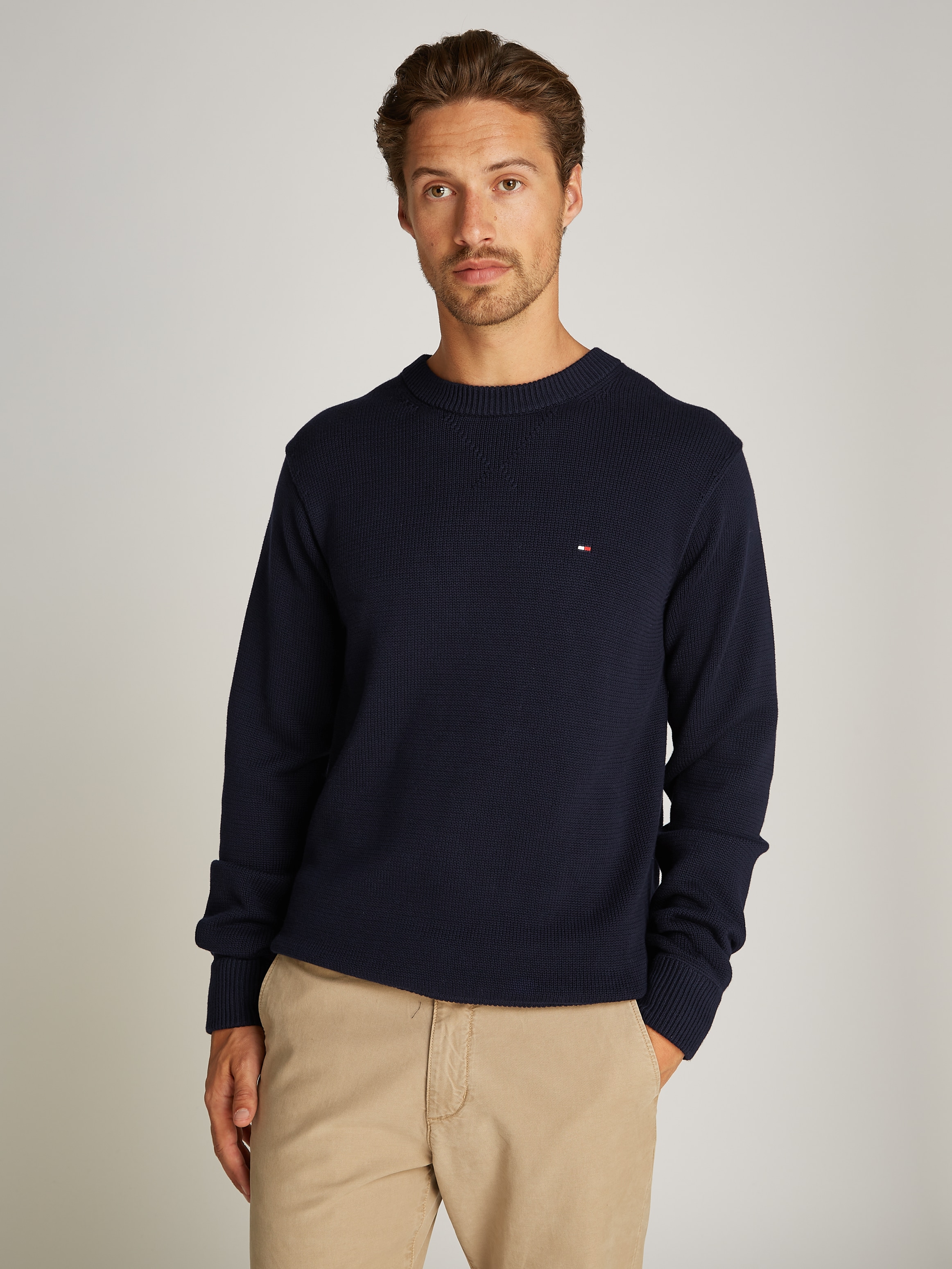 Tommy Hilfiger Strickpullover »CHUNKY COTTON C NECK«, mit Logosrickerei