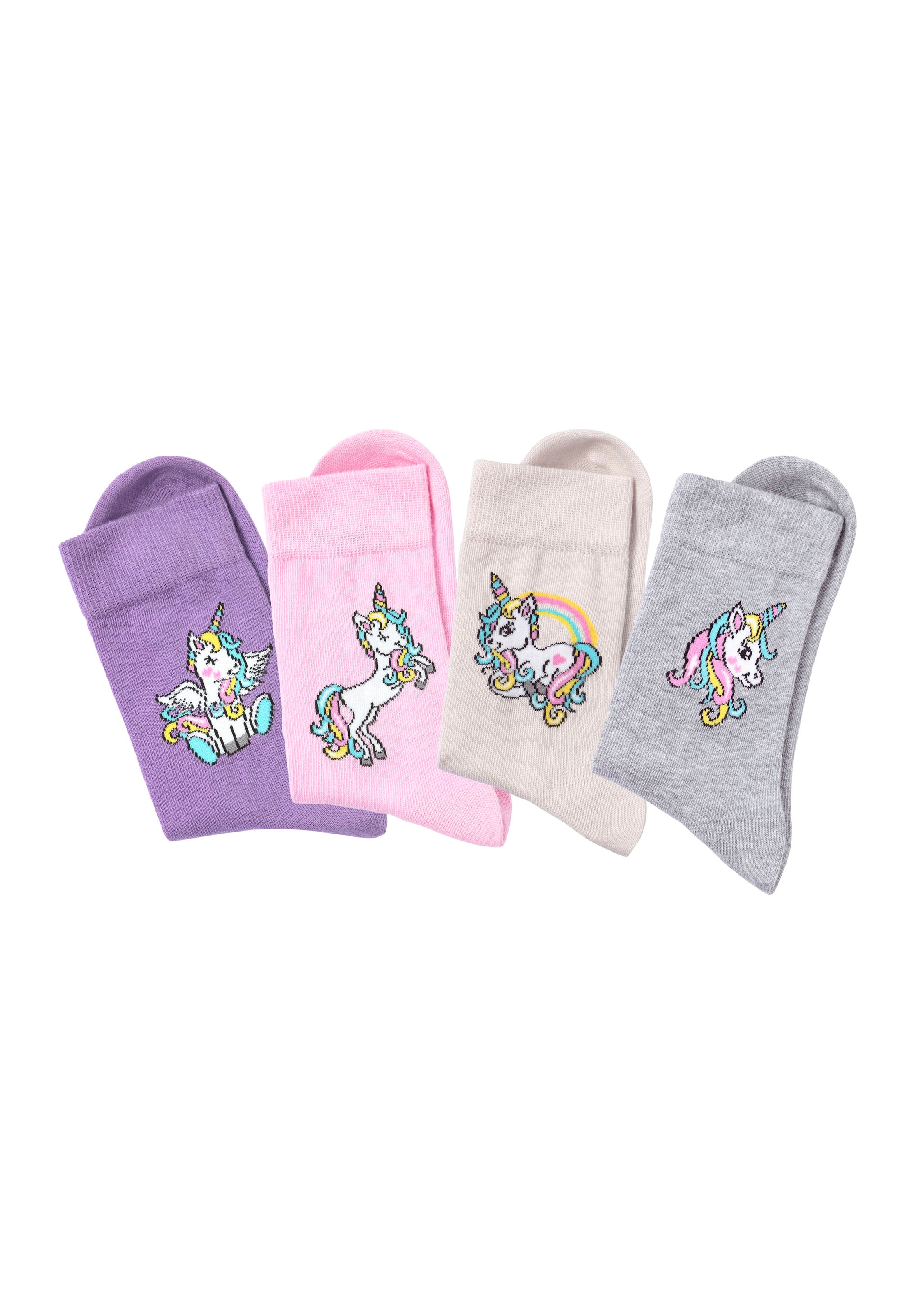 Basicsocken, (Packung, 4 Paar), mit Einhorn Motiven