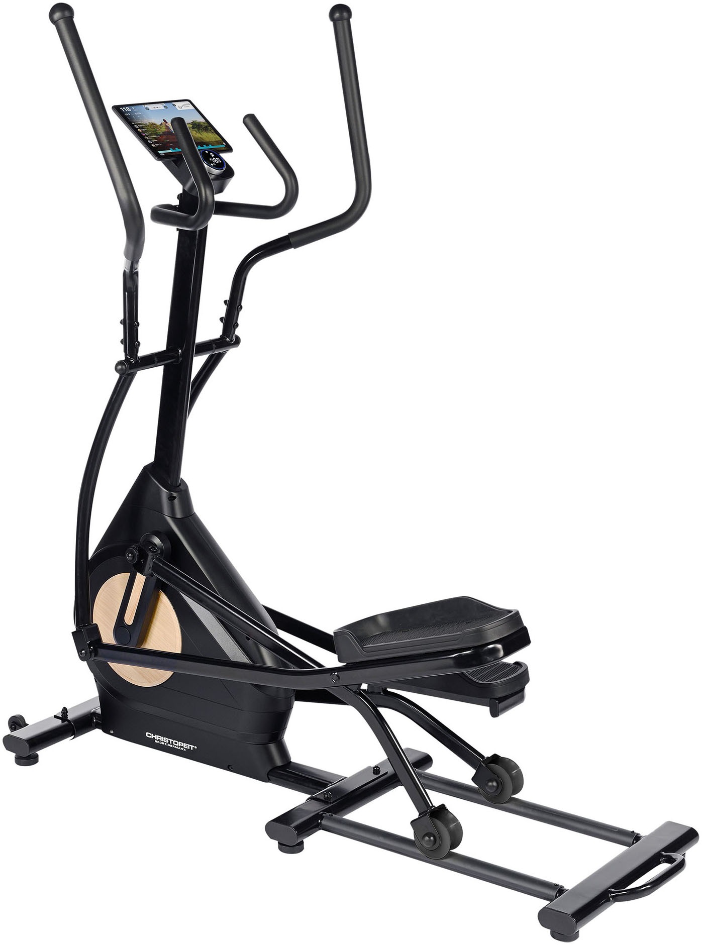 CHRISTOPEIT SPORT Crosstrainer-Ergometer »Fit Wheel Pro« Schwungmasse ca. 12 kg, 32 Widerstandsstufen schwarz mit holzfarbener Schwungradverkleidung