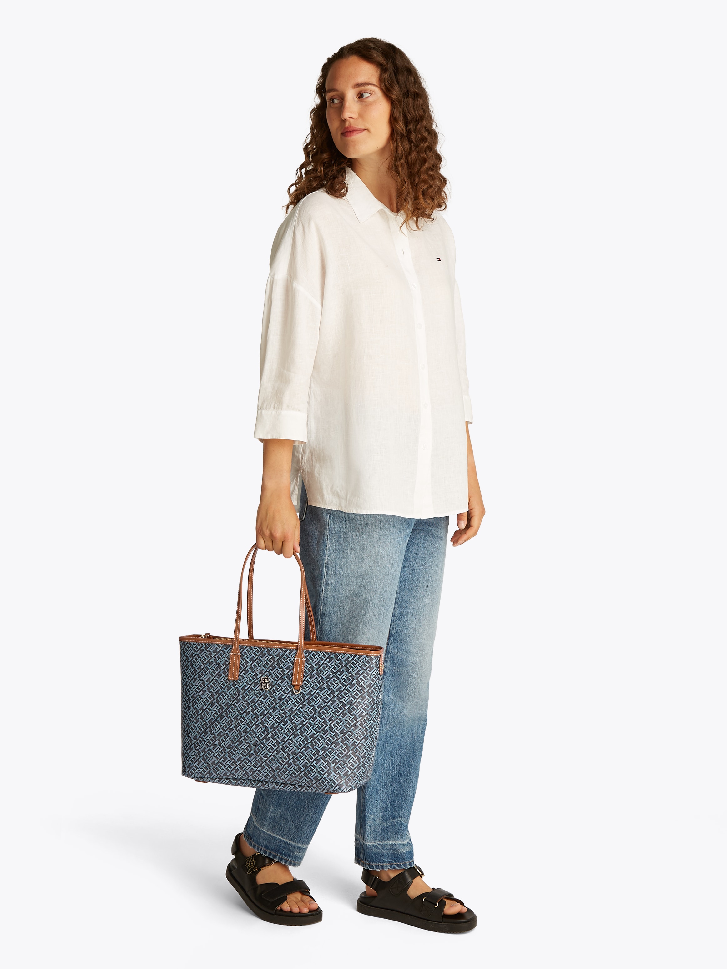 Tommy Hilfiger Tragetasche »TH MONOPLAY LEATHER TOTE«, Damen Schultertasche, Henkeltasche, Shopper mit Allover-Print
