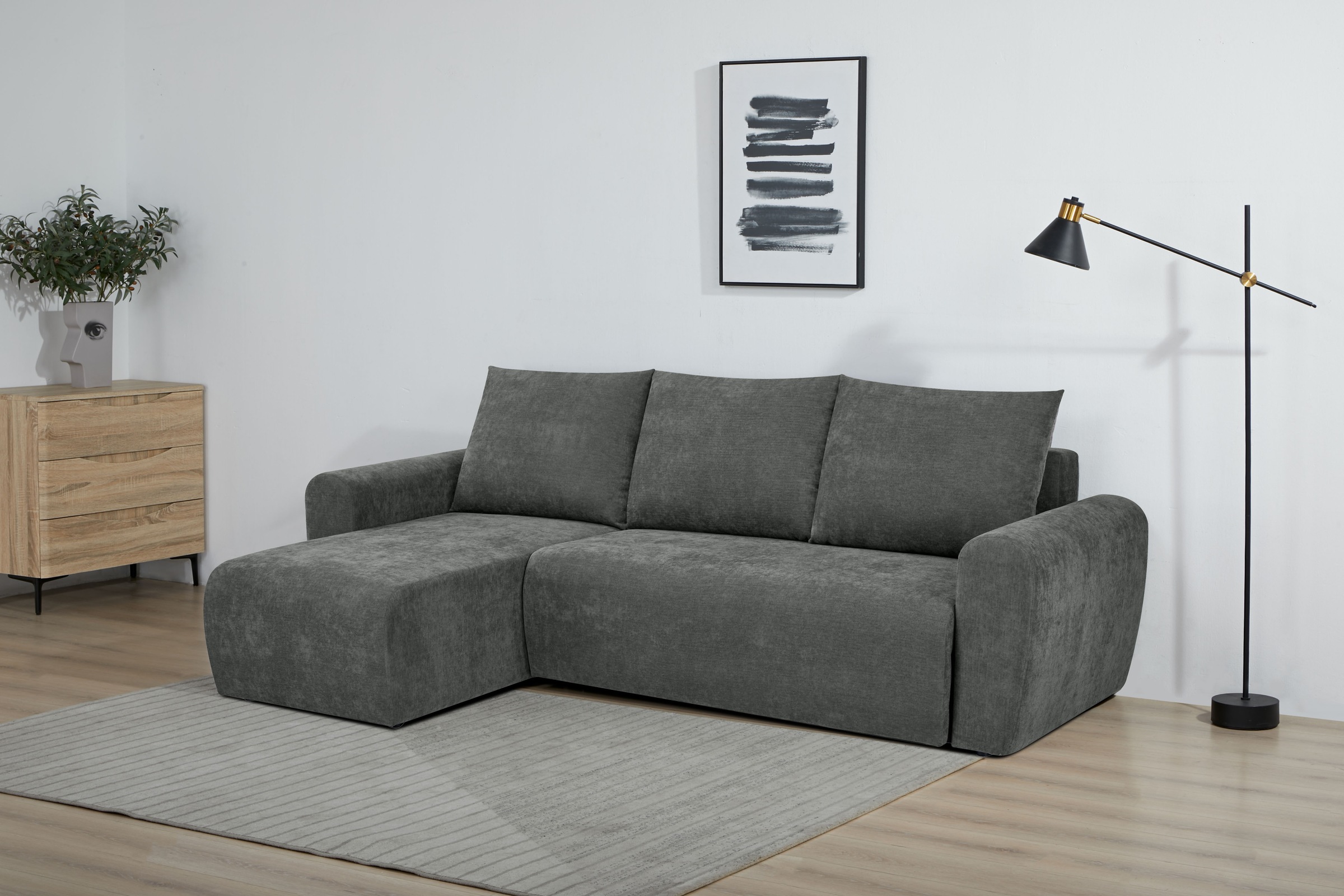 Home affaire Ecksofa »Nortrud-Uni, 241 cm, L-Form, mit Schlaffunktion u. Bettkasten« Recamiere rechts / links montierbar, Feinstruktur-Bezug