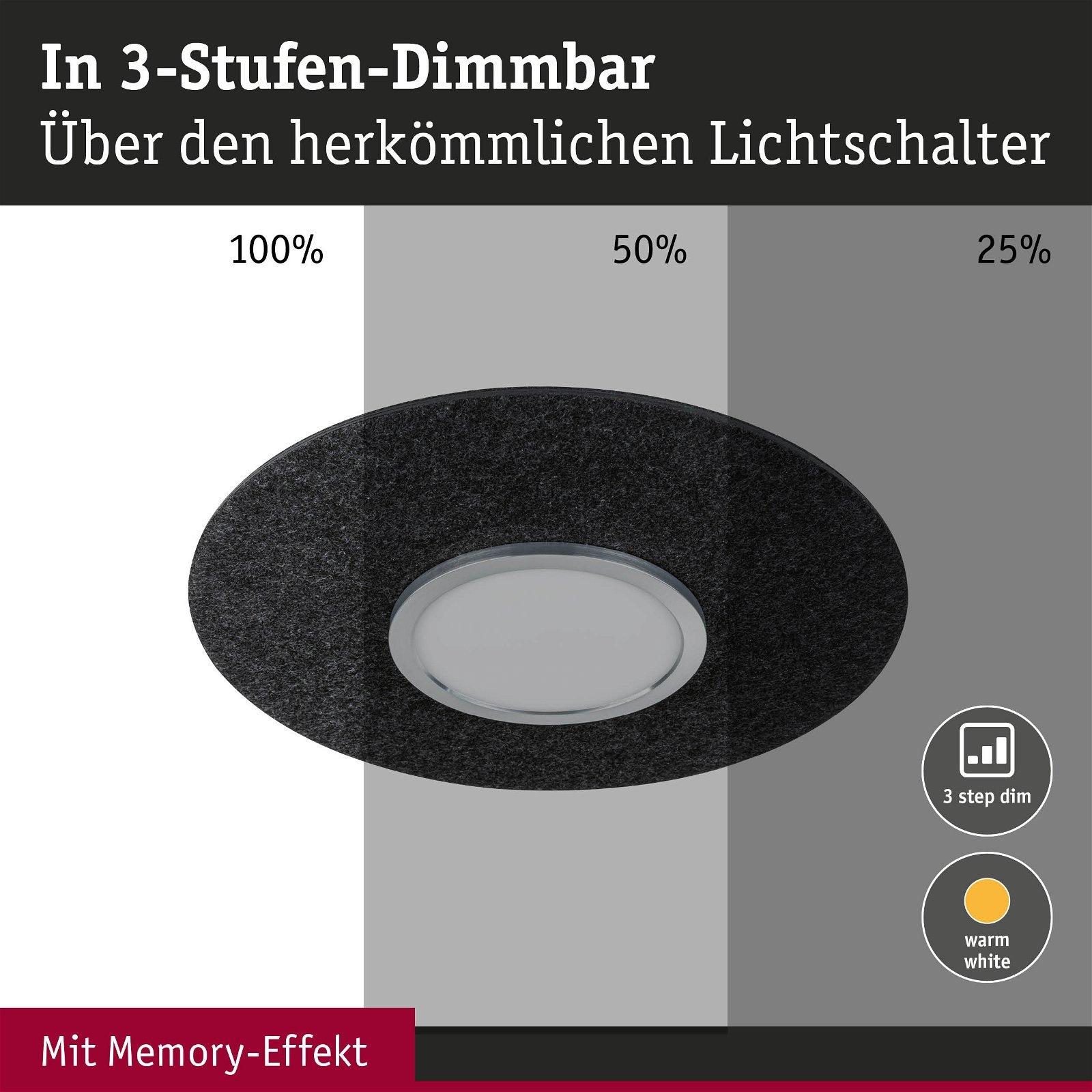 Paulmann LED Deckenleuchte »Tulga 2700K 2000lm 32,5W Anthrazit«, 1 flammig, 3-Step-Dim