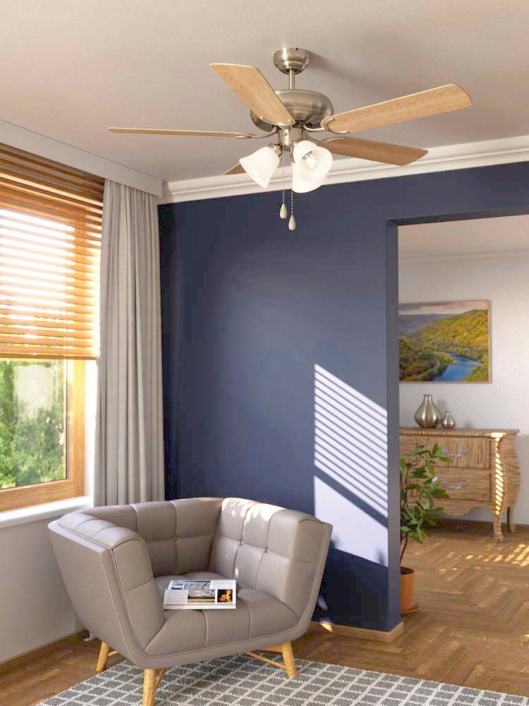 EGLO LED Deckenleuchte »LAS PALMAS Deckenventilator«, 3 flammig, Leuchtmittel E27 | Leuchtmittel wechselbar, Deckenlampe, Ventilator mit Licht, Zugkette, Wendeflügel, Ø 132cm