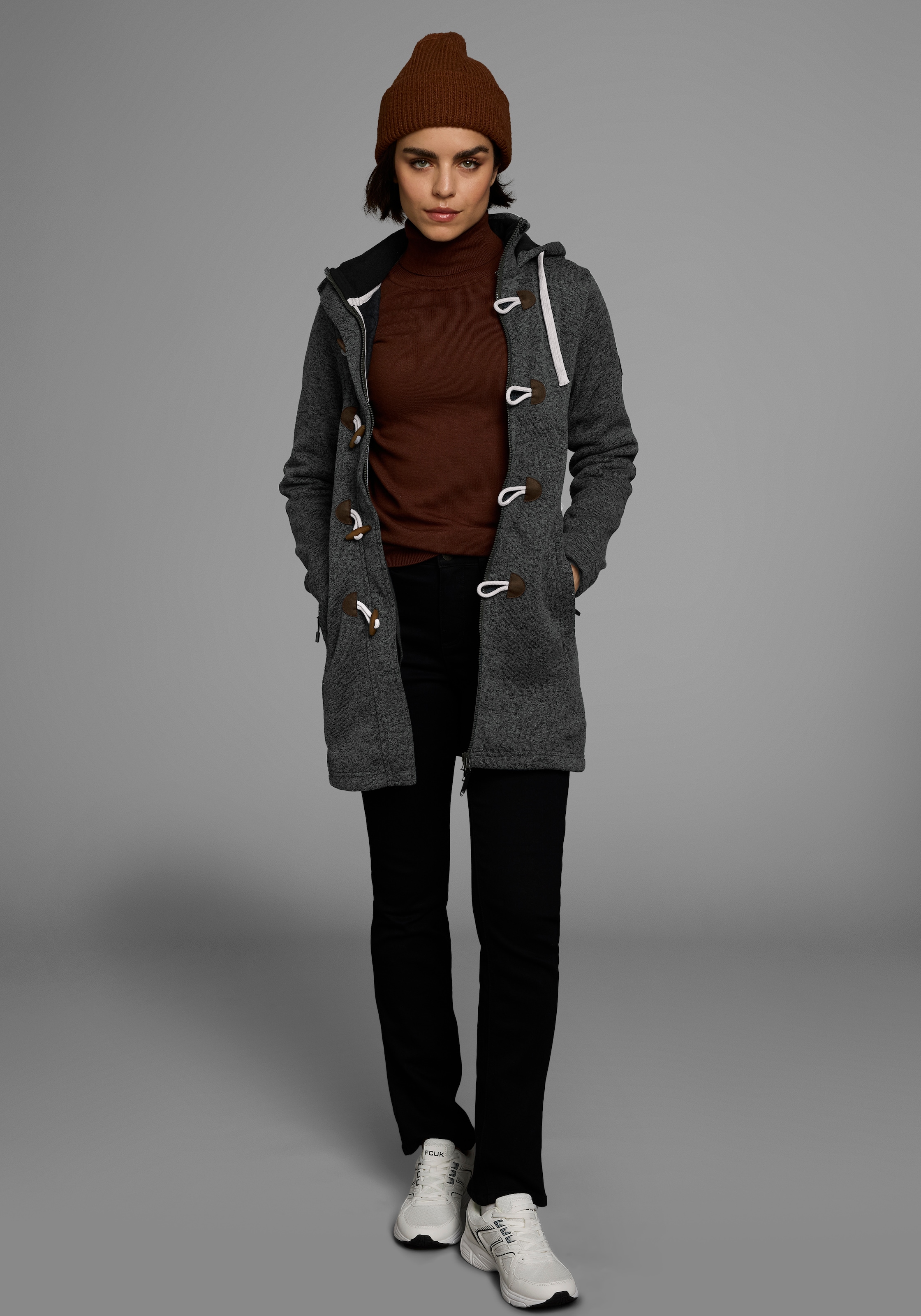 Polarino Strickfleecejacke mit Kapuze für den Übergang,  aus Strickfleece,  atmungsaktiv