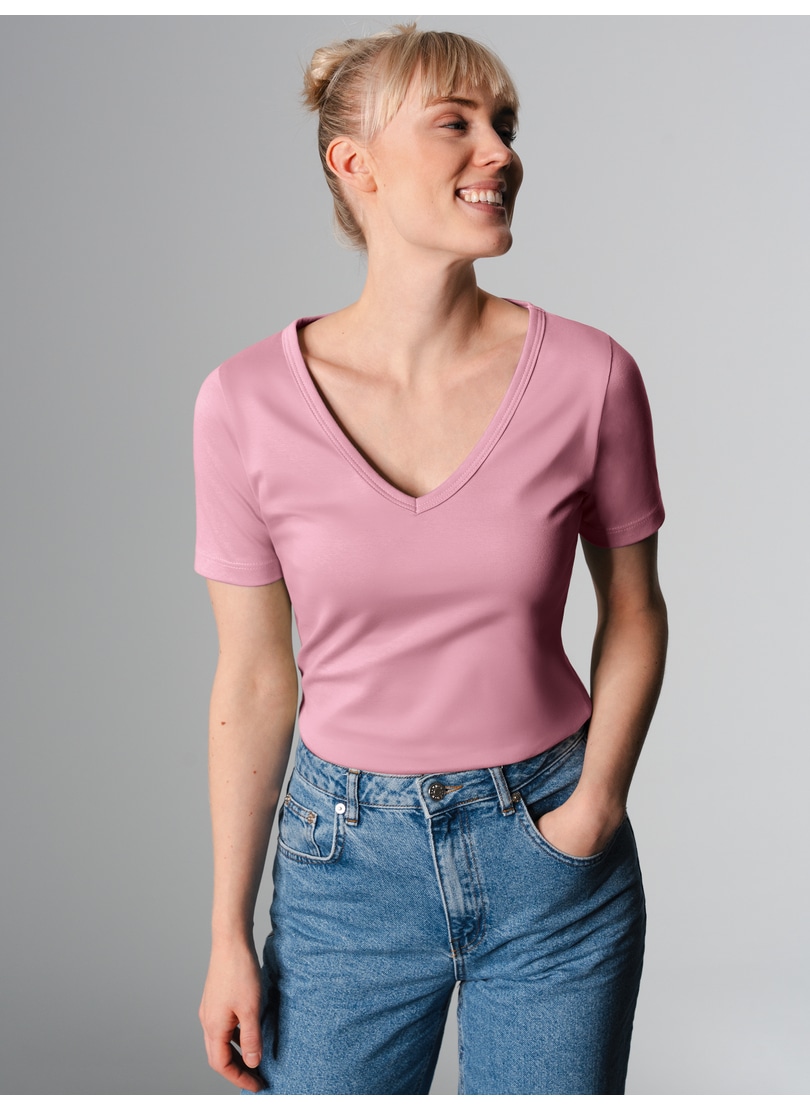 Trigema T-Shirt »TRIGEMA V-Shirt aus Baumwolle/Elastan«, (1 tlg.)